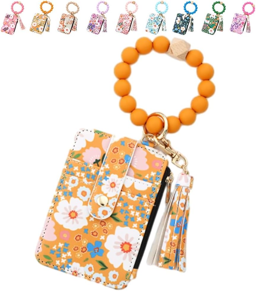 Cilifer® Women's Boho Beaded Wallet.Bracelet Keychain Wallet with Flower Pattern Beaded Tassel Decoration for Women