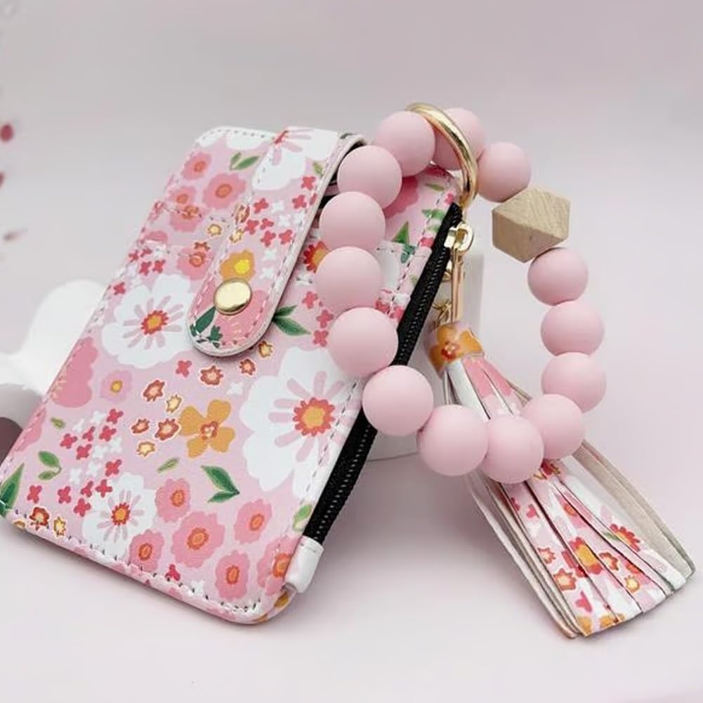 Cilifer® Women's Boho Beaded Wallet.Bracelet Keychain Wallet with Flower Pattern Beaded Tassel Decoration for Women