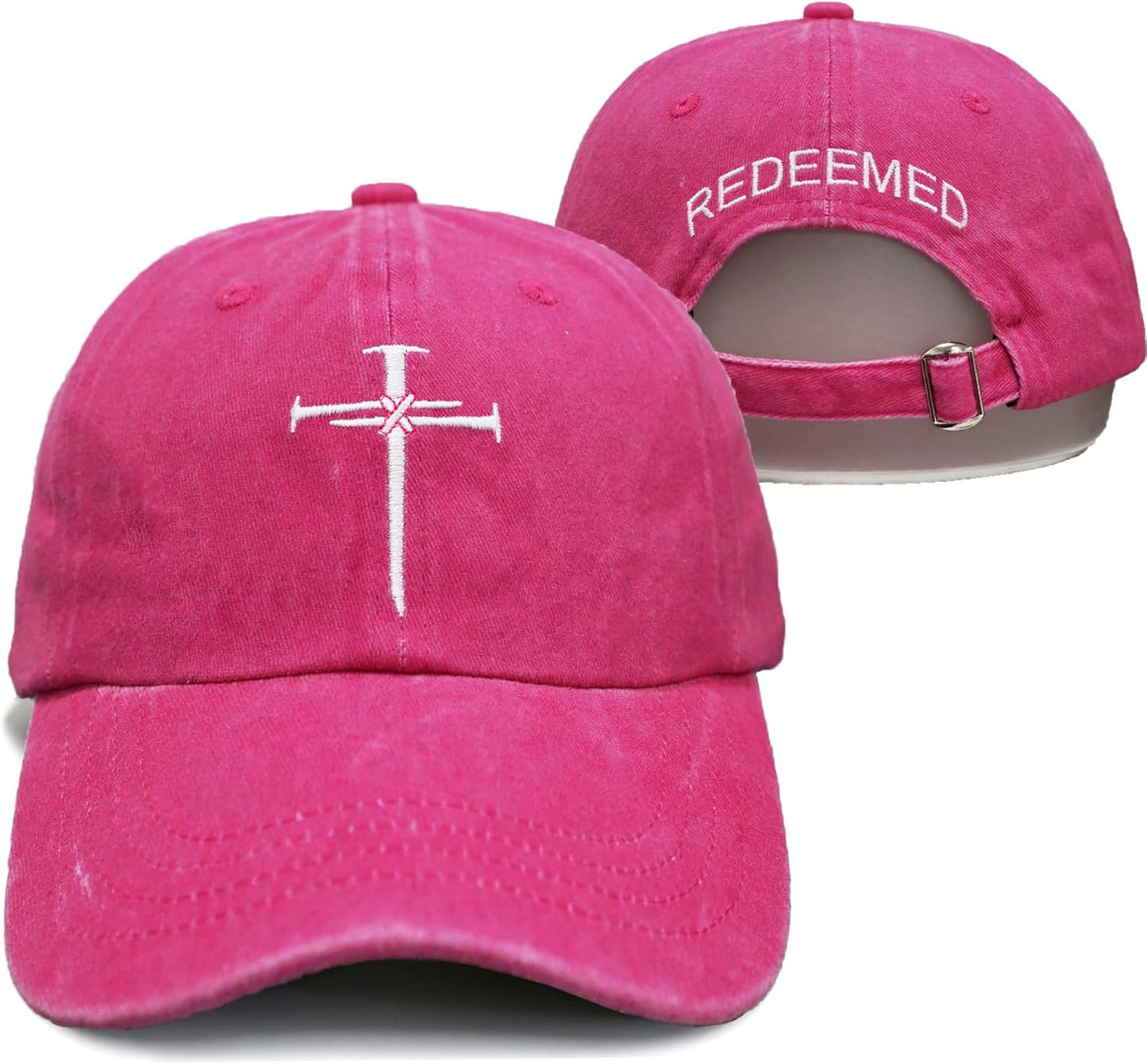 SFRCORD® Christian Redeemed Cross Nails Hats for Men Women. Vintage Adjustable Cotton Embroidered Front & Back Baseball Cap