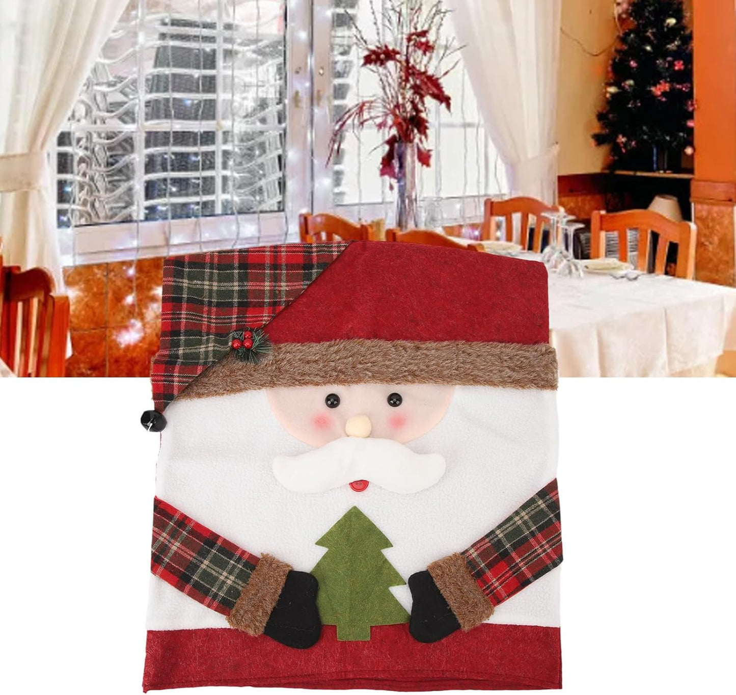 CZTICLE® Dining Chair Back Covers. Non-Slip Christmas Dining Chair Slipcovers. Chair Back Covers. Dining Room Chair Decor (Santa)