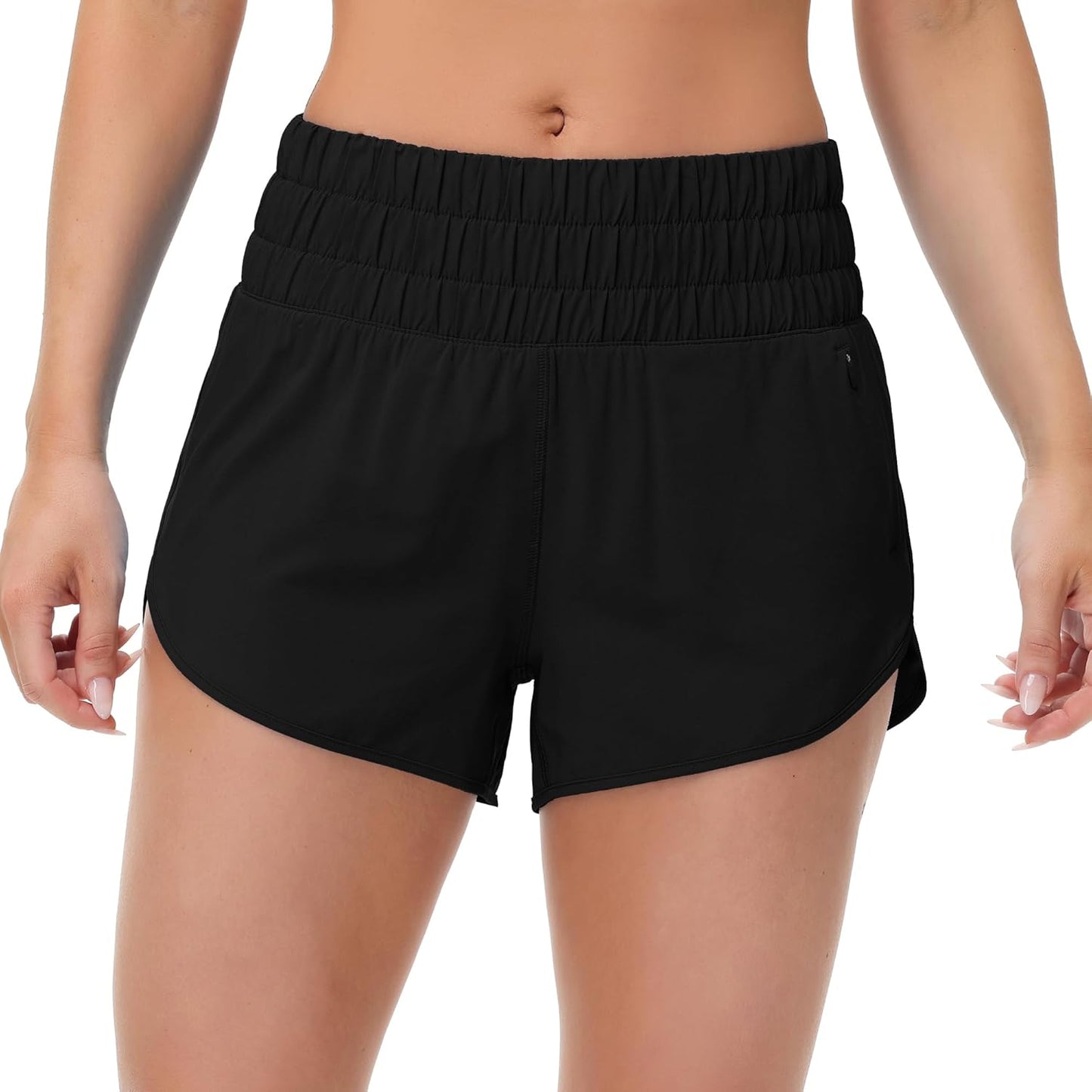 SFRCORD® Womens High Waisted Running Shorts Elastic Mesh Liner Dolphin Athletic Gym Workout Shorts with Zipper Pocket