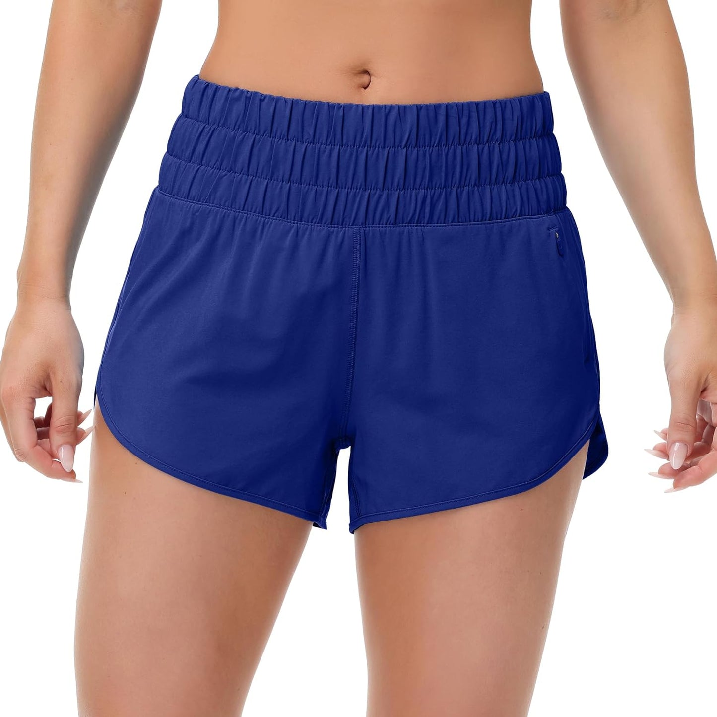 SFRCORD® Womens High Waisted Running Shorts Elastic Mesh Liner Dolphin Athletic Gym Workout Shorts with Zipper Pocket