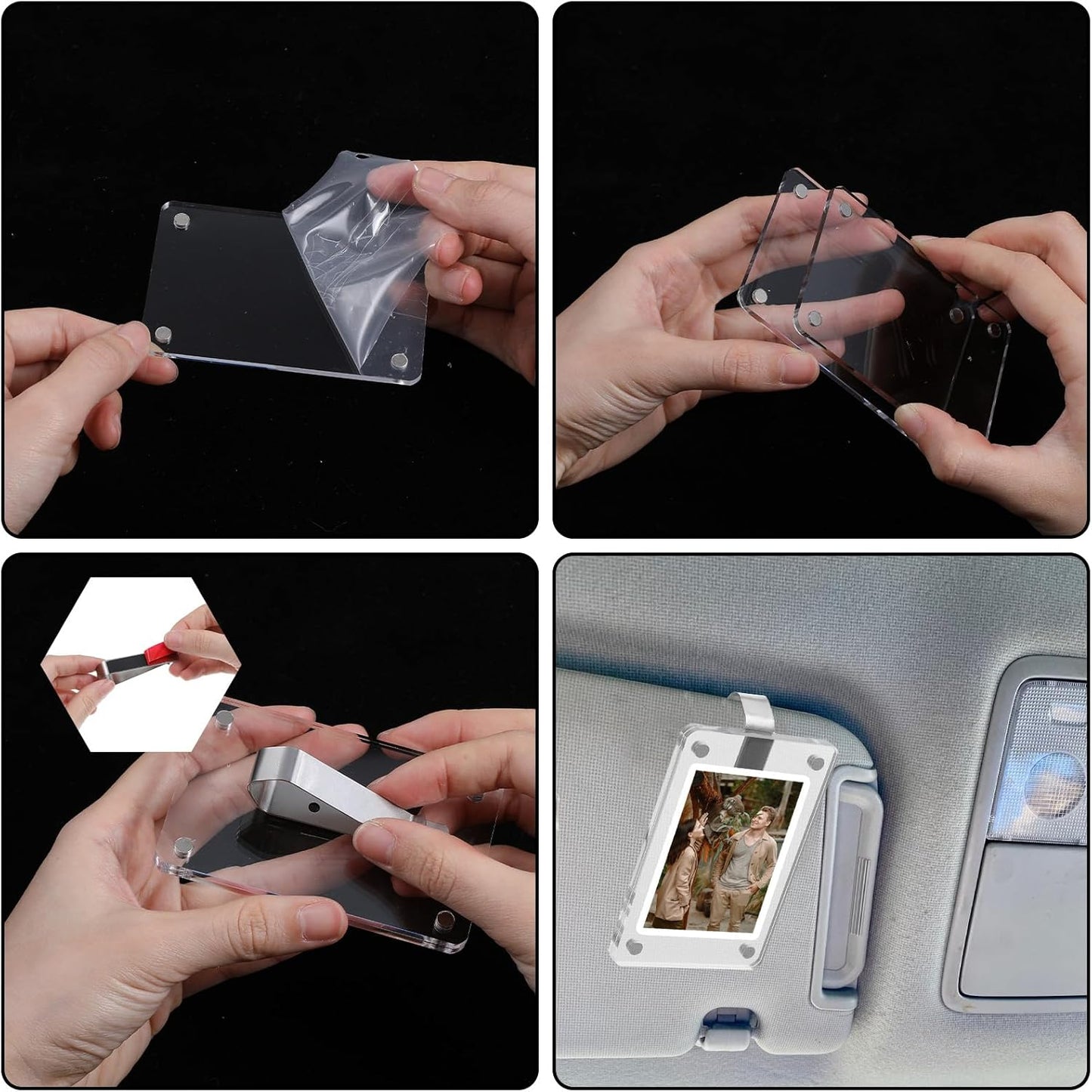 CZTICLE® 4Pcs Photo Car Visor Clips. Acrylic Magnetic Personalized Photo Holder