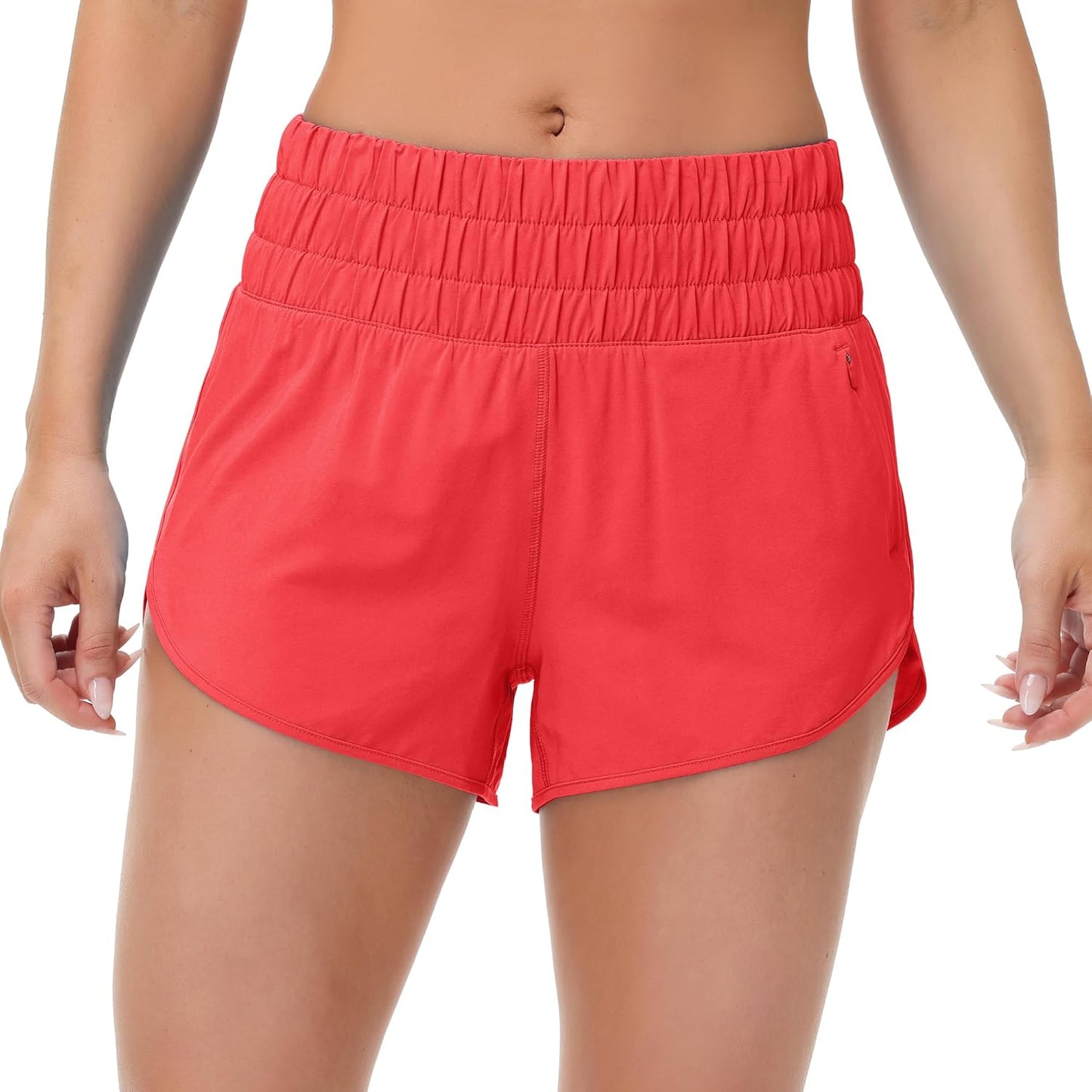 SFRCORD® Womens High Waisted Running Shorts Elastic Mesh Liner Dolphin Athletic Gym Workout Shorts with Zipper Pocket
