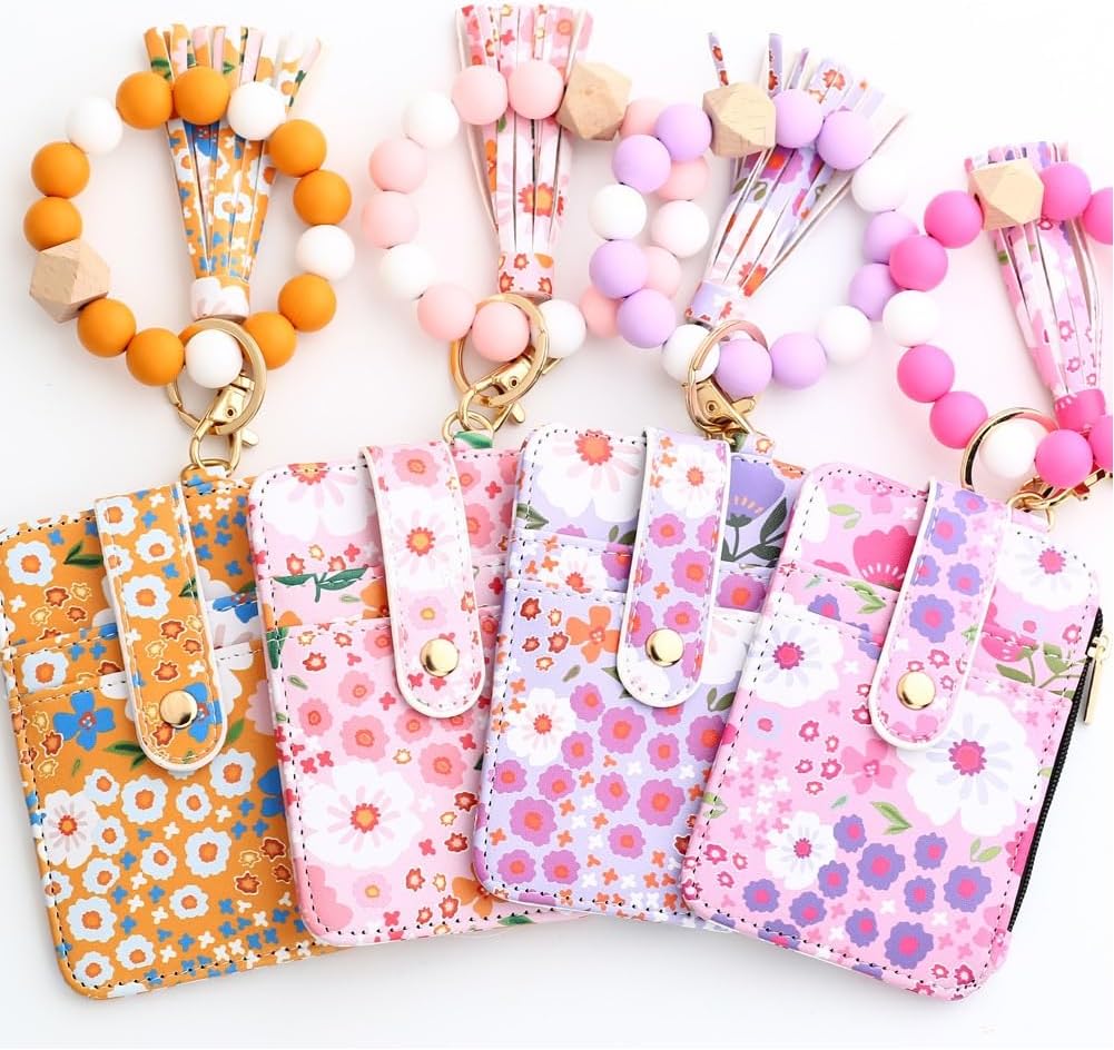 Cilifer® Women's Boho Beaded Wallet.Bracelet Keychain Wallet with Flower Pattern Beaded Tassel Decoration for Women