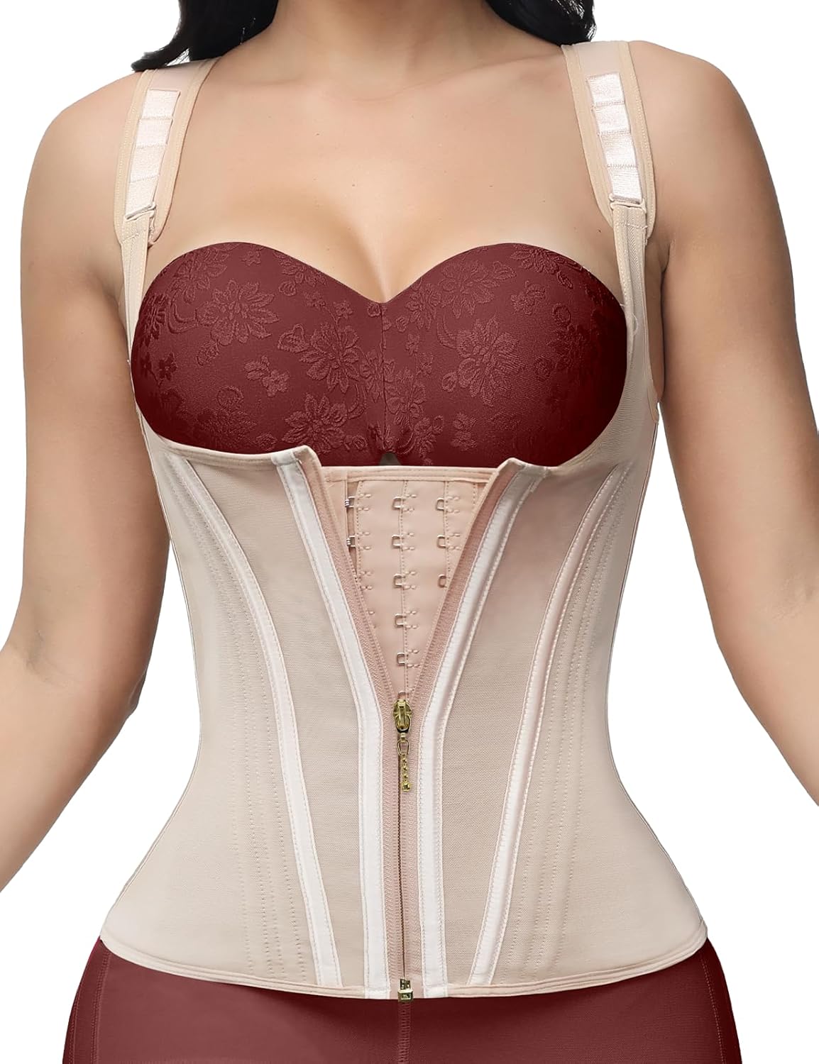 CZTICLE® Waist Trainer for Women Tummy Control Workout Faja Body Shaper Postpartum Waist Cincher Corset Shapewear with Strap Tan