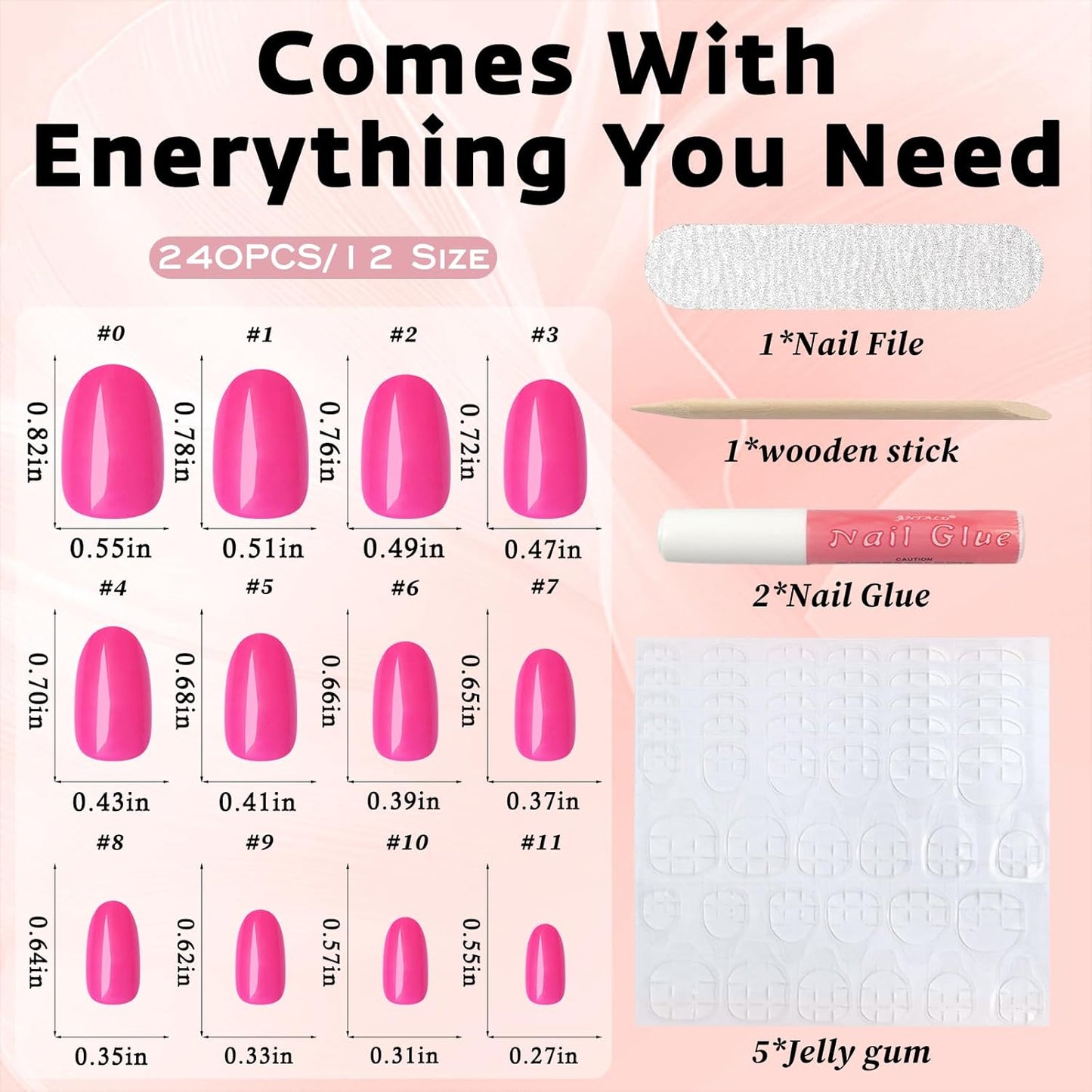Cilifer® Hot Pink Press on Nails Short Oval Fake Nails.