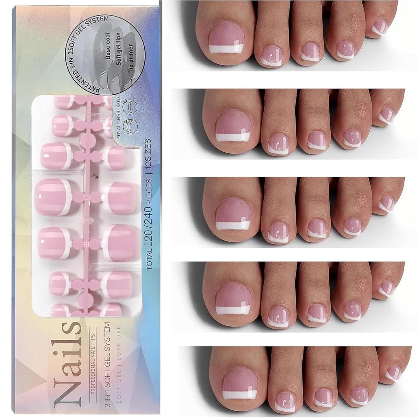 CZTICLE® 120Pcs Toe Nail Tips - Gradient Press on Toenails Short Brown White Toe Nail Press ons.Square Soft Gel Toe Press on Nails.Glossy Soak Off Fake Toe Nails for Women and Girls