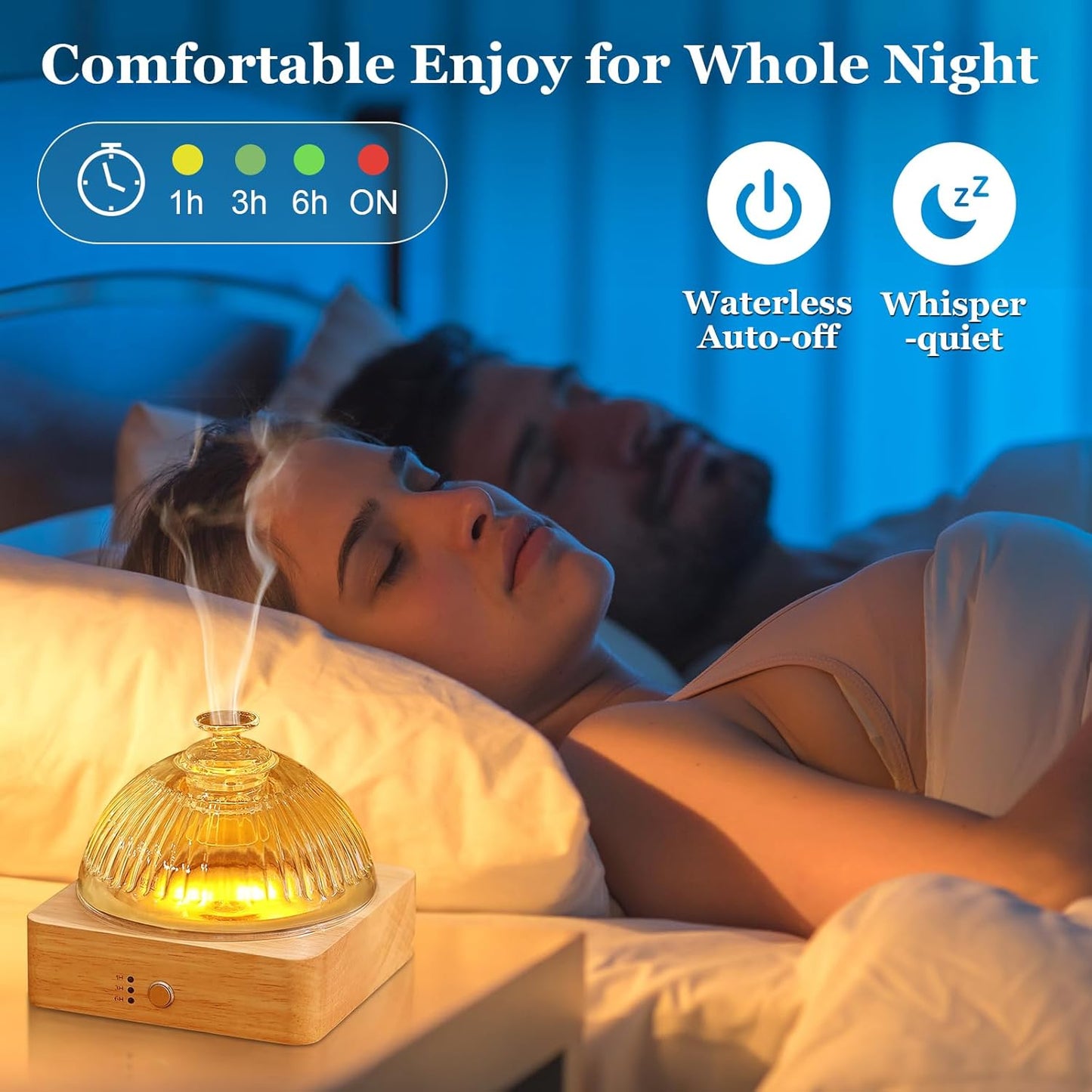 CZTICLE® 200ml Glass Dome Essential Oil Diffuser. Ultrasonic Aroma Diffusers with Glass Reservoir & Wood Base Timer Auto-Off Brightness Adjustable Flame Light