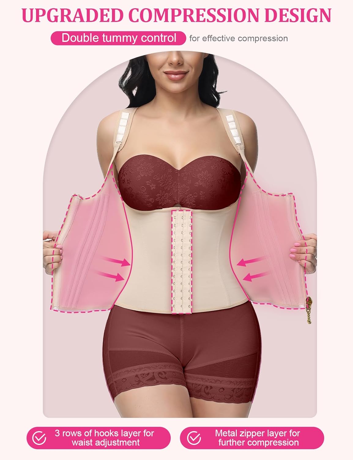 CZTICLE® Waist Trainer for Women Tummy Control Workout Faja Body Shaper Postpartum Waist Cincher Corset Shapewear with Strap Tan
