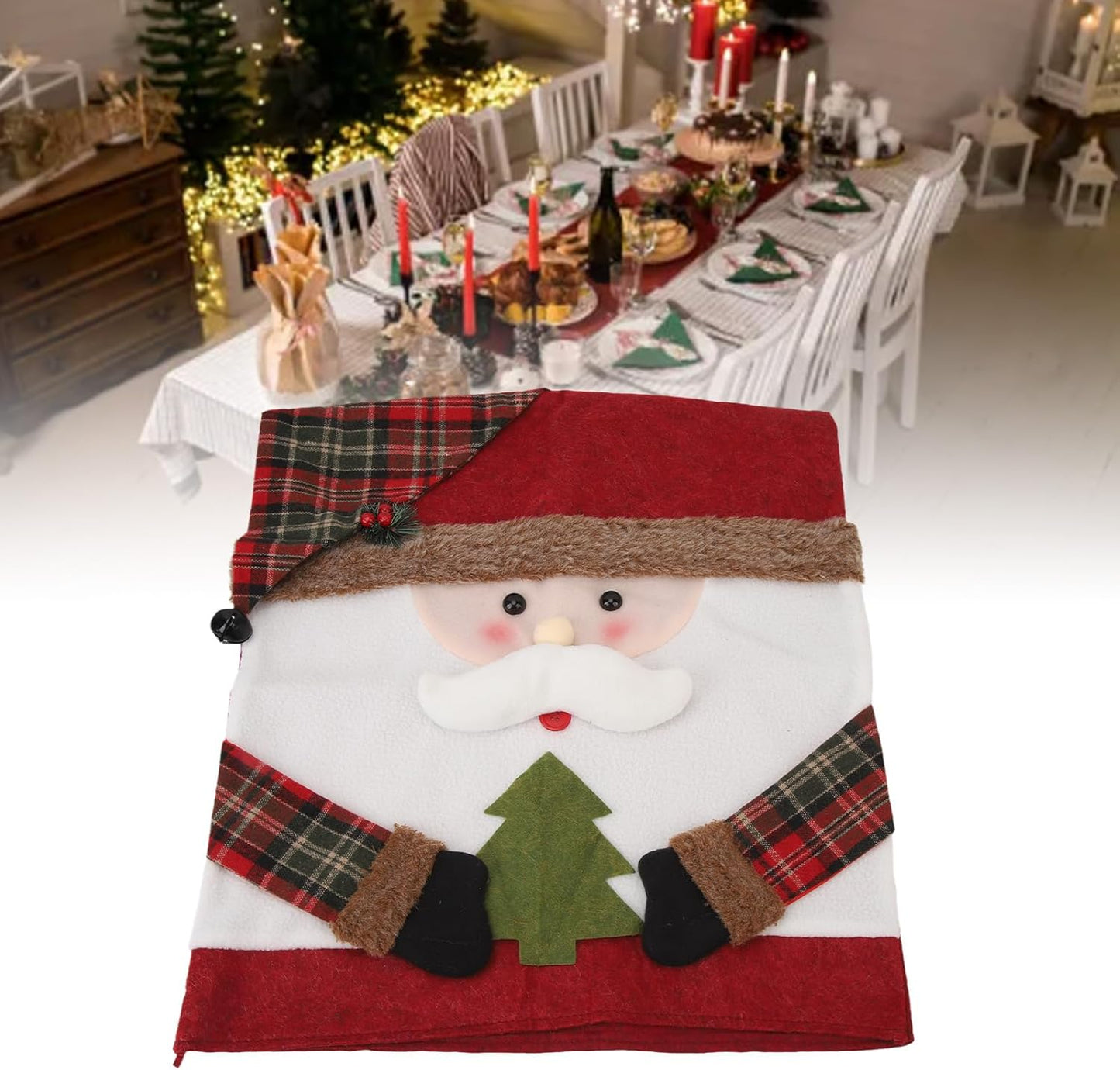 CZTICLE® Dining Chair Back Covers. Non-Slip Christmas Dining Chair Slipcovers. Chair Back Covers. Dining Room Chair Decor (Santa)