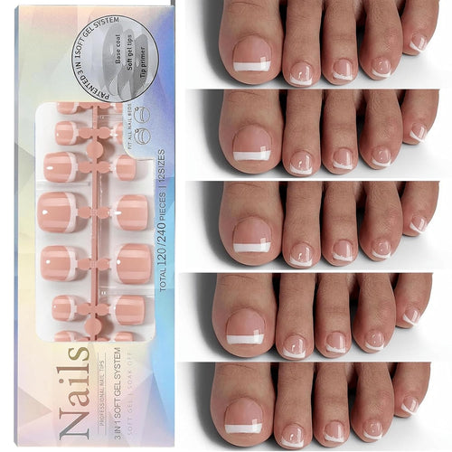 CZTICLE® 120Pcs Toe Nail Tips - Gradient Press on Toenails Short Brown White Toe Nail Press ons.Square Soft Gel Toe Press on Nails.Glossy Soak Off Fake Toe Nails for Women and Girls