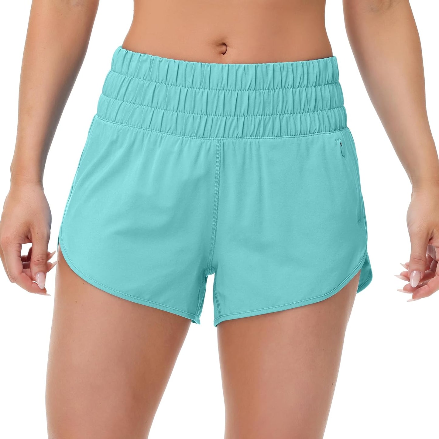 SFRCORD® Womens High Waisted Running Shorts Elastic Mesh Liner Dolphin Athletic Gym Workout Shorts with Zipper Pocket