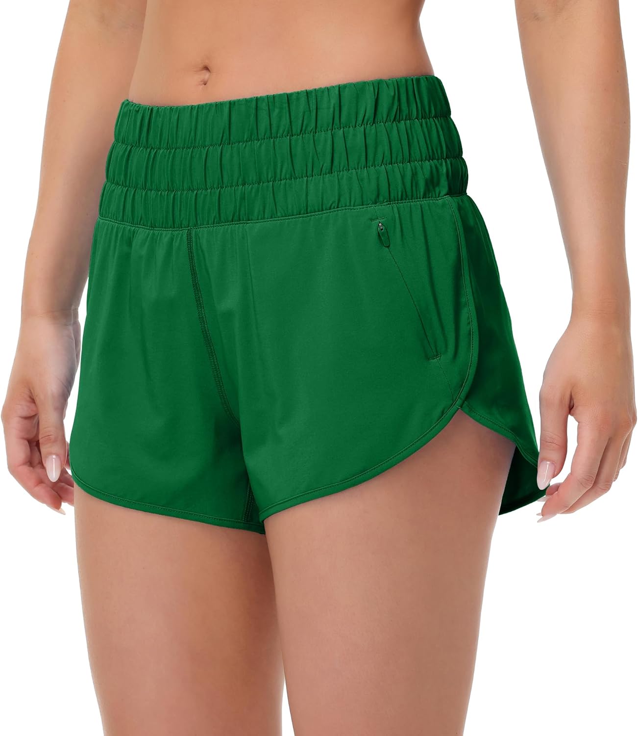 SFRCORD® Womens High Waisted Running Shorts Elastic Mesh Liner Dolphin Athletic Gym Workout Shorts with Zipper Pocket