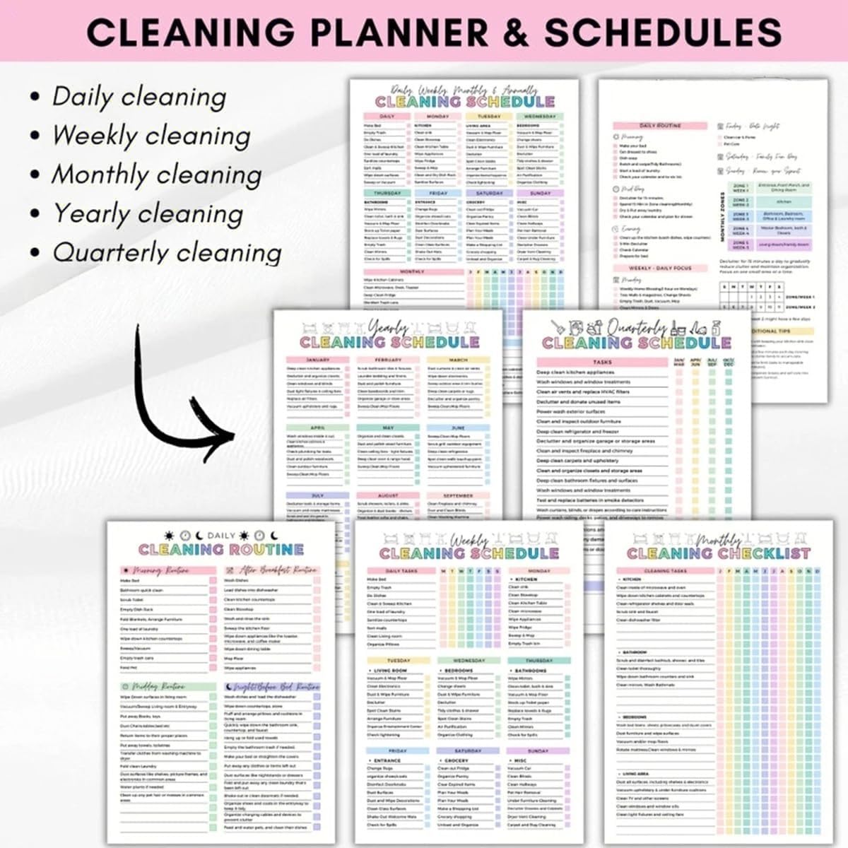 Cilifer® 2 Pack Cleaning Planner. Cleaning Schedule and Checklist Organizer. Daily Weekly Monthly Household Cleaning Planner. Chore Chart Notebook for Home. Family Cleaning Tasks. DIY Home Improvement. Editable Template