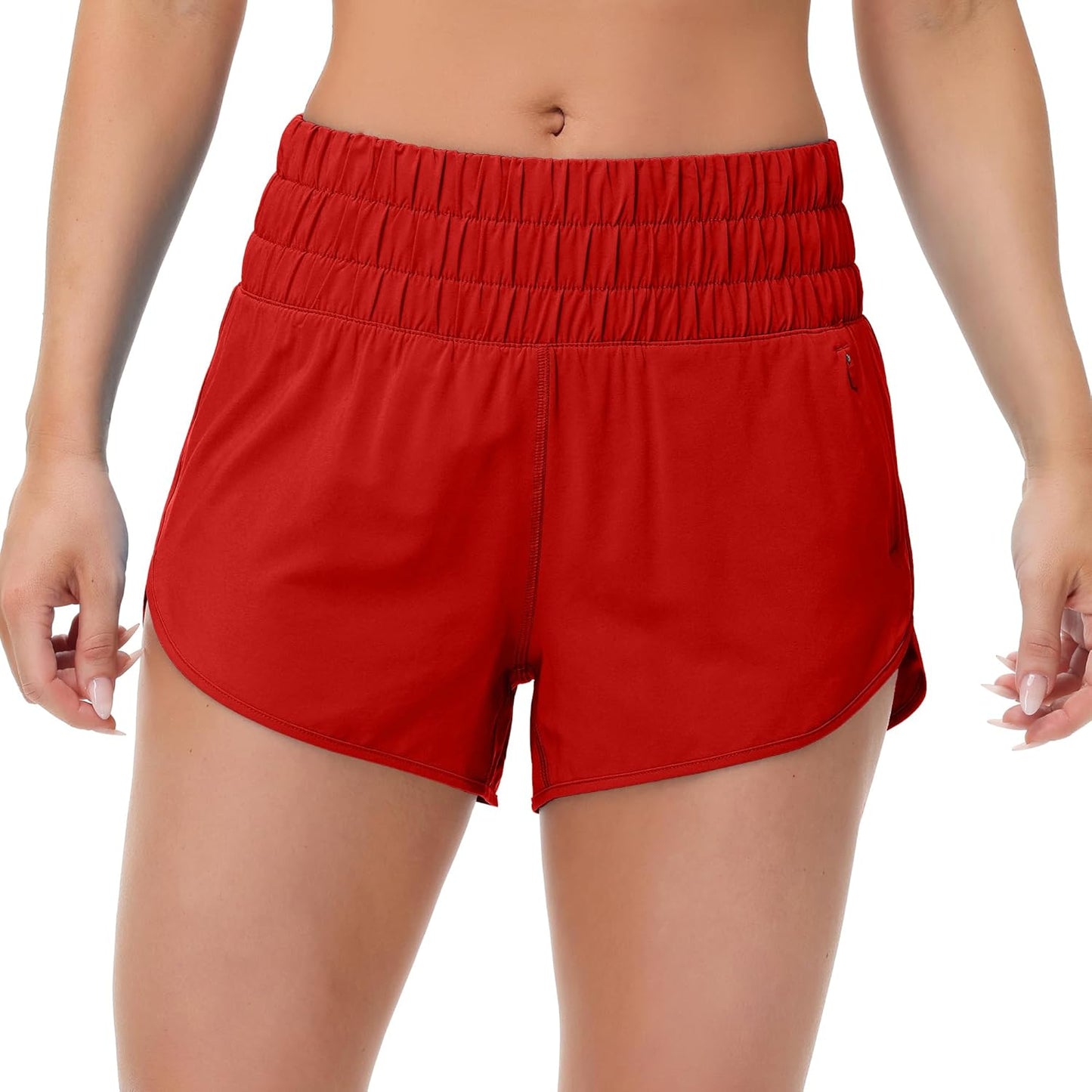 SFRCORD® Womens High Waisted Running Shorts Elastic Mesh Liner Dolphin Athletic Gym Workout Shorts with Zipper Pocket