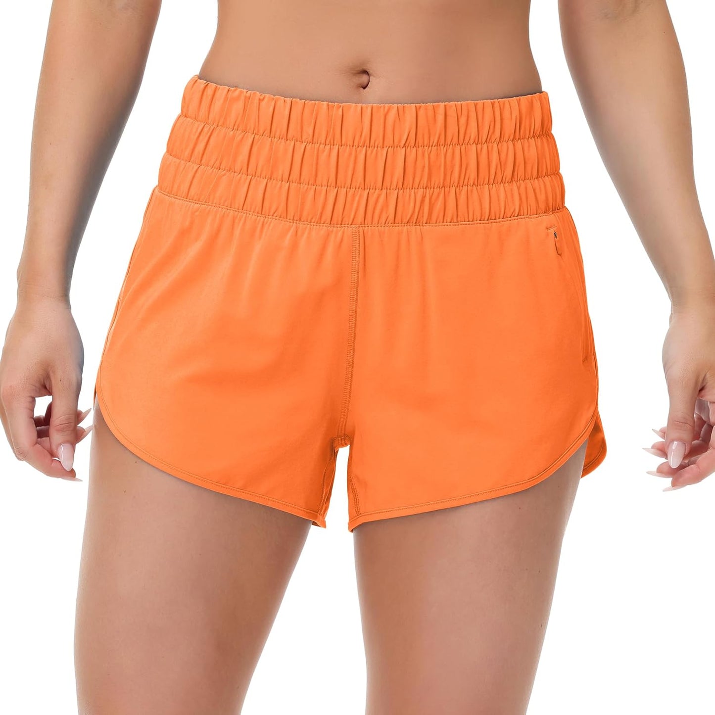 SFRCORD® Womens High Waisted Running Shorts Elastic Mesh Liner Dolphin Athletic Gym Workout Shorts with Zipper Pocket