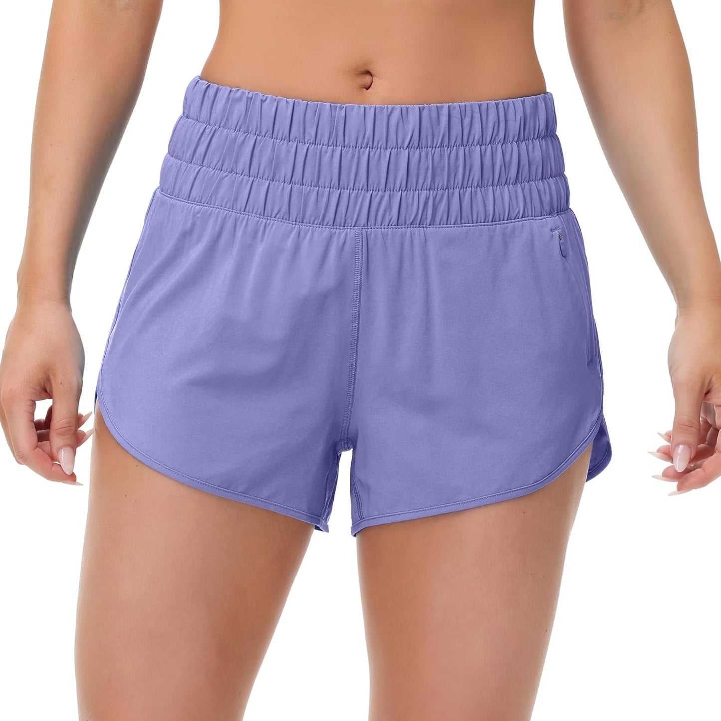 SFRCORD® Womens High Waisted Running Shorts Elastic Mesh Liner Dolphin Athletic Gym Workout Shorts with Zipper Pocket