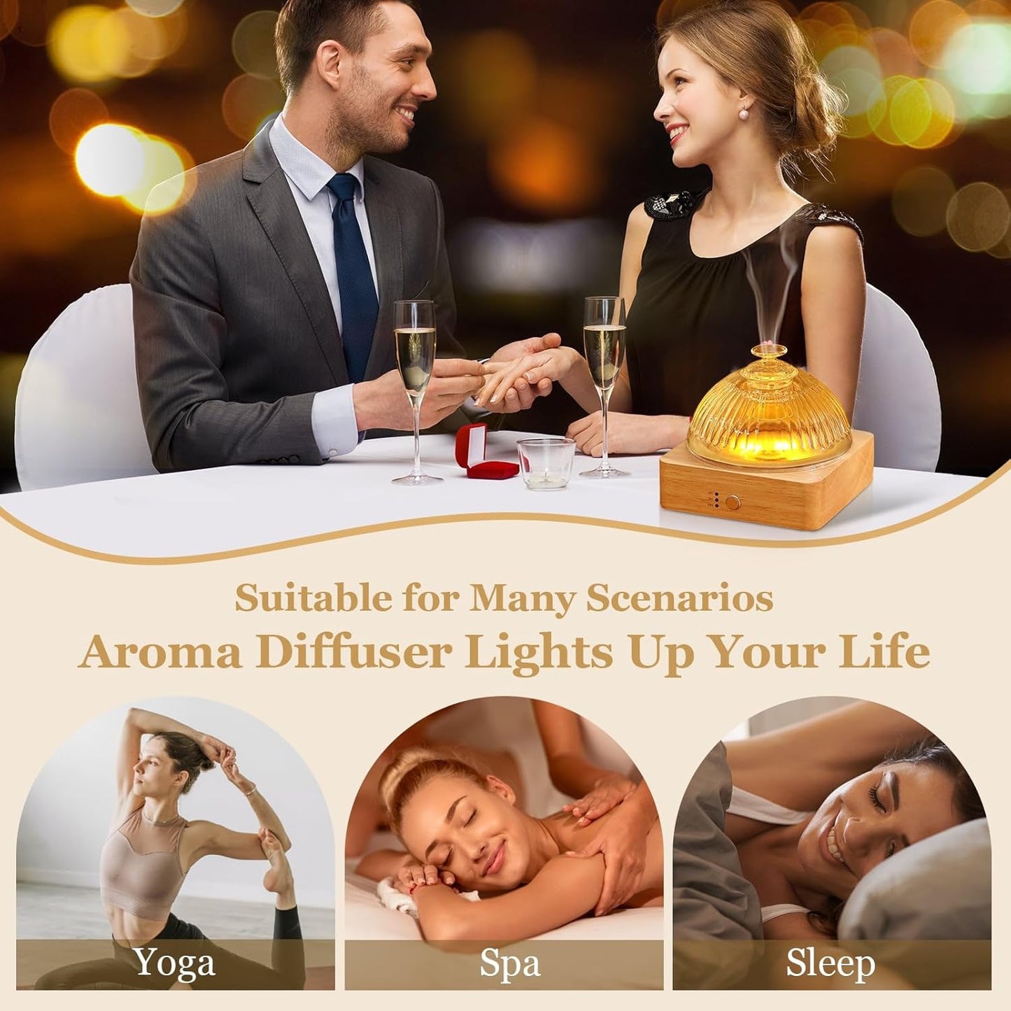 CZTICLE® 200ml Glass Dome Essential Oil Diffuser. Ultrasonic Aroma Diffusers with Glass Reservoir & Wood Base Timer Auto-Off Brightness Adjustable Flame Light