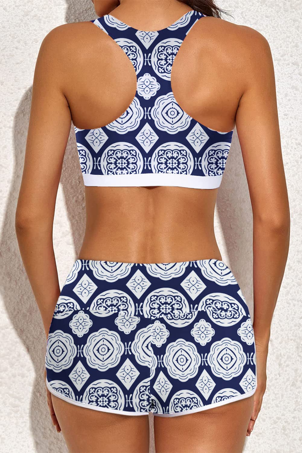 CZTICLE® Boldgal Women's Printed Racerback 3Pcs Tankini Set