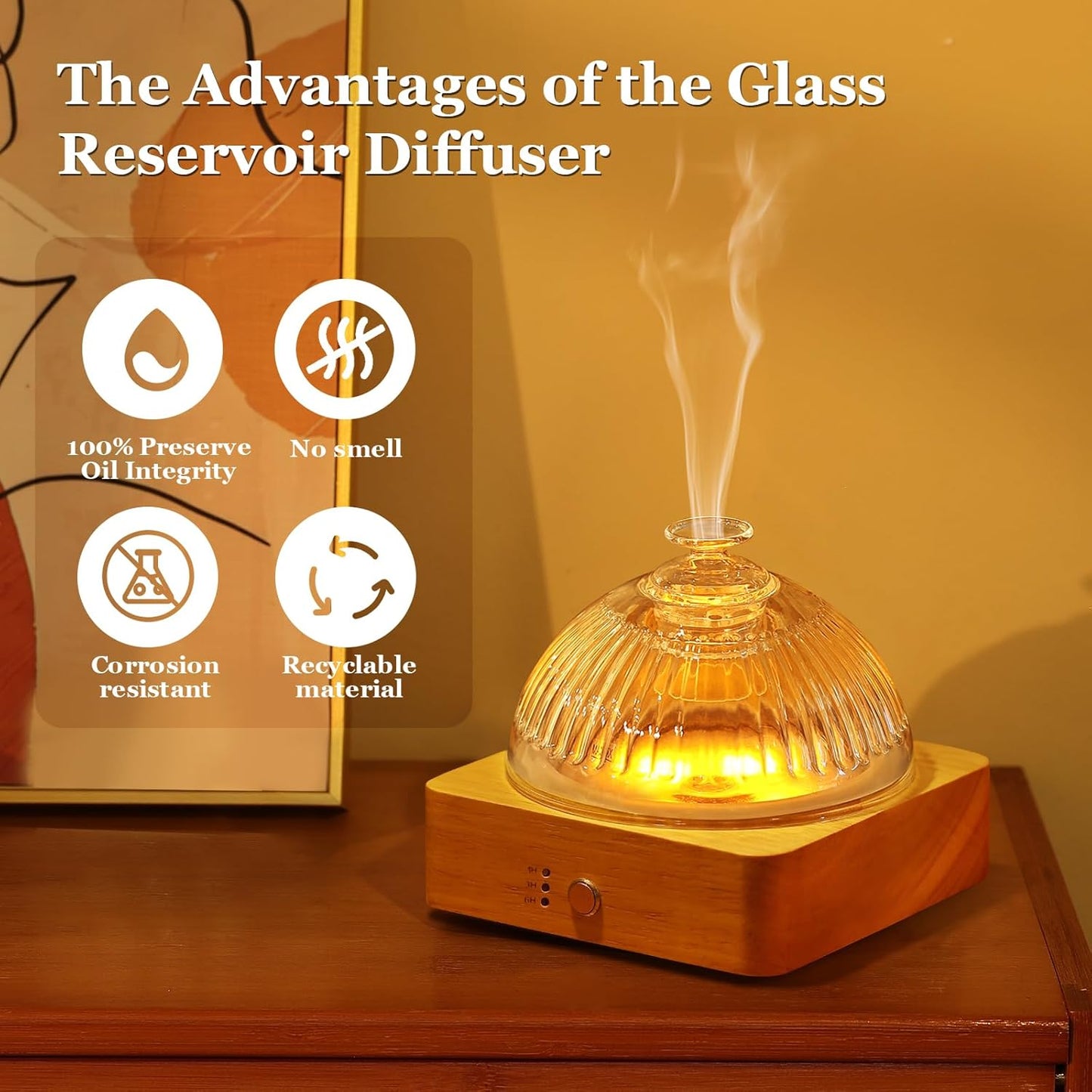 CZTICLE® 200ml Glass Dome Essential Oil Diffuser. Ultrasonic Aroma Diffusers with Glass Reservoir & Wood Base Timer Auto-Off Brightness Adjustable Flame Light