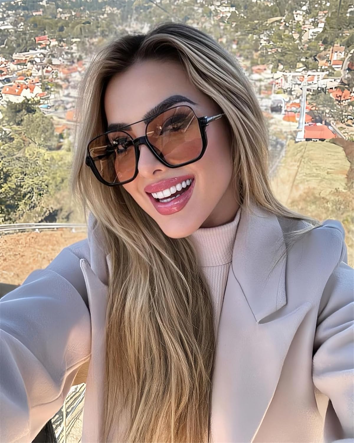 CZTICLE® Retro Oversized Aviator Sunglasses for Women Men Square Double Bridge Pilot Sun Glasses 70s Trendy Shades