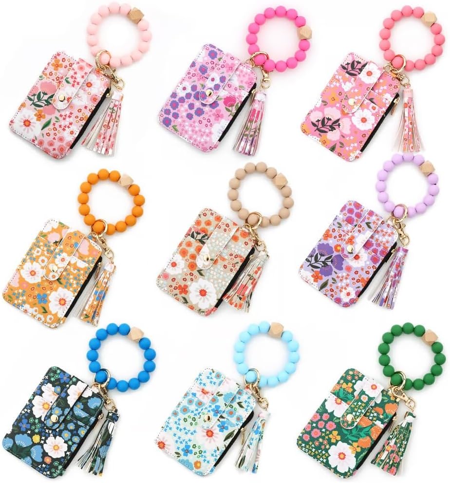 Cilifer® Women's Boho Beaded Wallet.Bracelet Keychain Wallet with Flower Pattern Beaded Tassel Decoration for Women