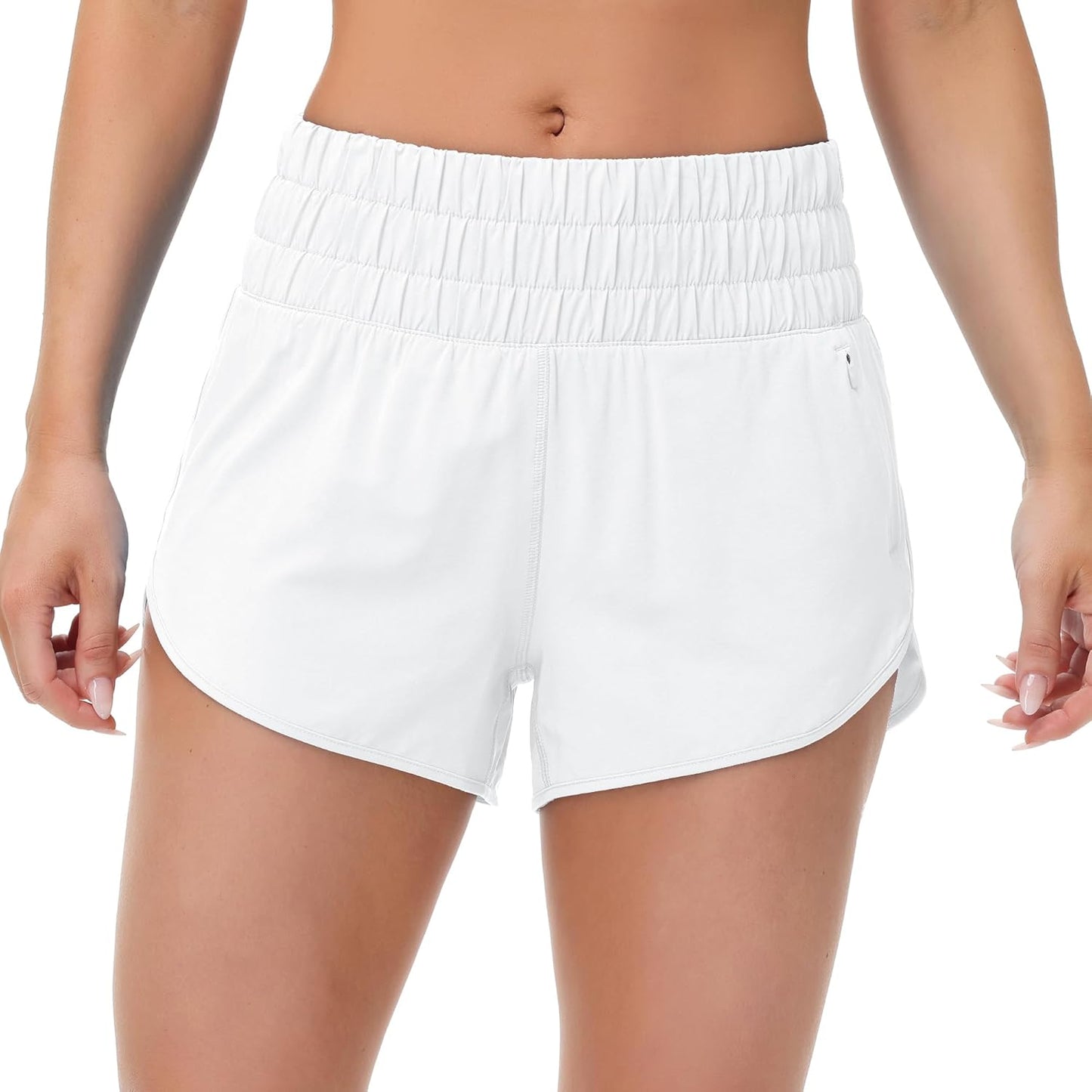 SFRCORD® Womens High Waisted Running Shorts Elastic Mesh Liner Dolphin Athletic Gym Workout Shorts with Zipper Pocket