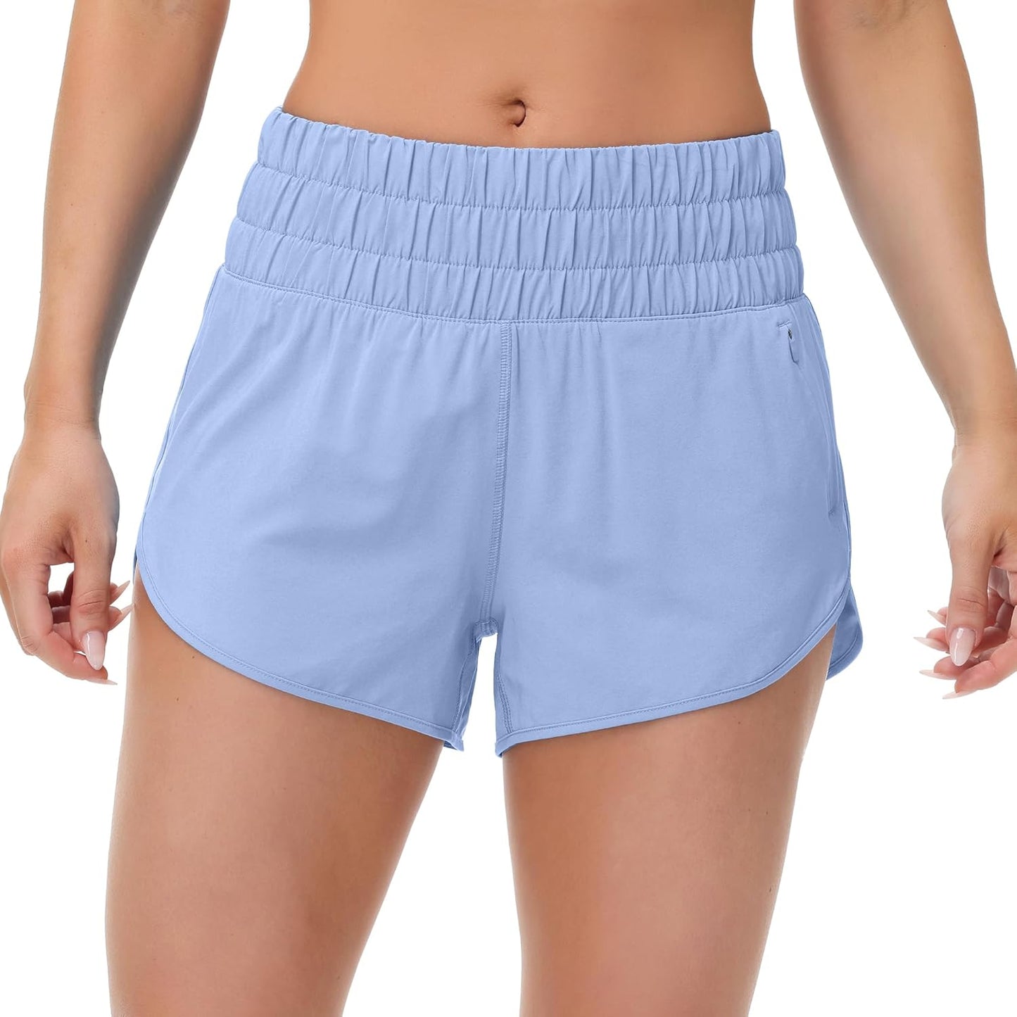 SFRCORD® Womens High Waisted Running Shorts Elastic Mesh Liner Dolphin Athletic Gym Workout Shorts with Zipper Pocket