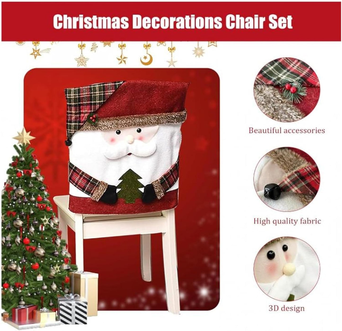 CZTICLE® Dining Chair Back Covers. Non-Slip Christmas Dining Chair Slipcovers. Chair Back Covers. Dining Room Chair Decor (Santa)