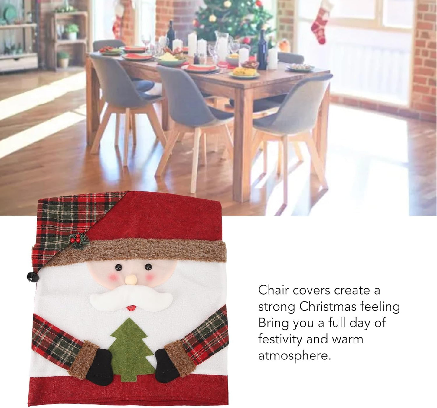 CZTICLE® Dining Chair Back Covers. Non-Slip Christmas Dining Chair Slipcovers. Chair Back Covers. Dining Room Chair Decor (Santa)