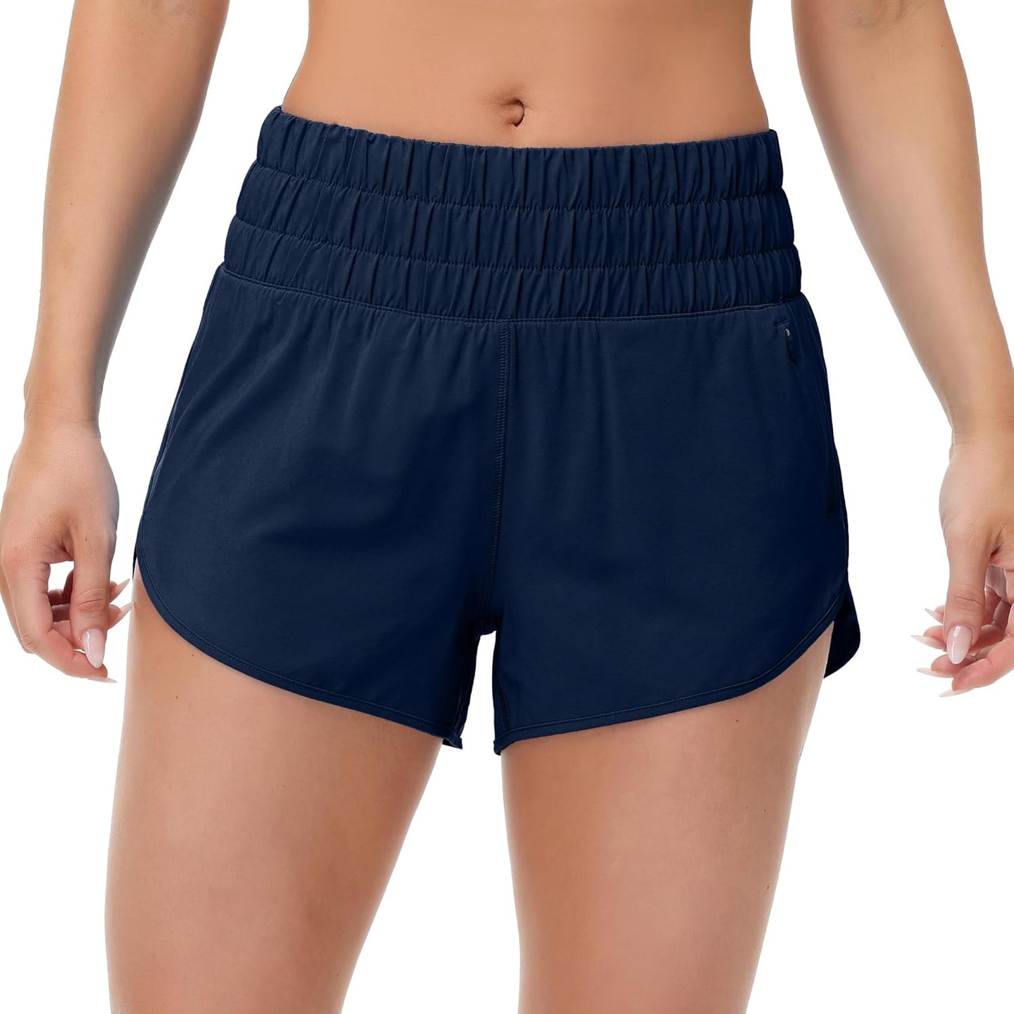 SFRCORD® Womens High Waisted Running Shorts Elastic Mesh Liner Dolphin Athletic Gym Workout Shorts with Zipper Pocket