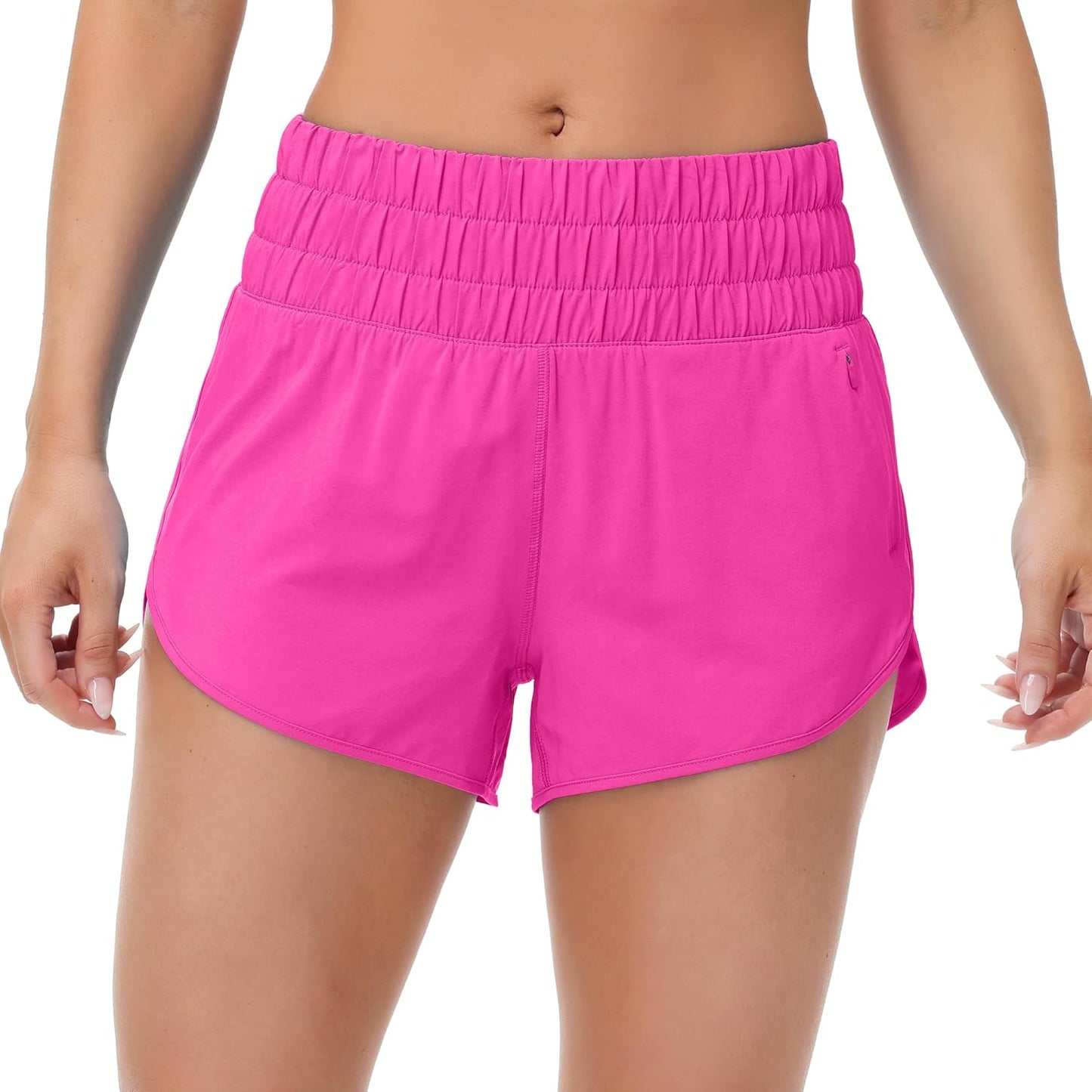 SFRCORD® Womens High Waisted Running Shorts Elastic Mesh Liner Dolphin Athletic Gym Workout Shorts with Zipper Pocket