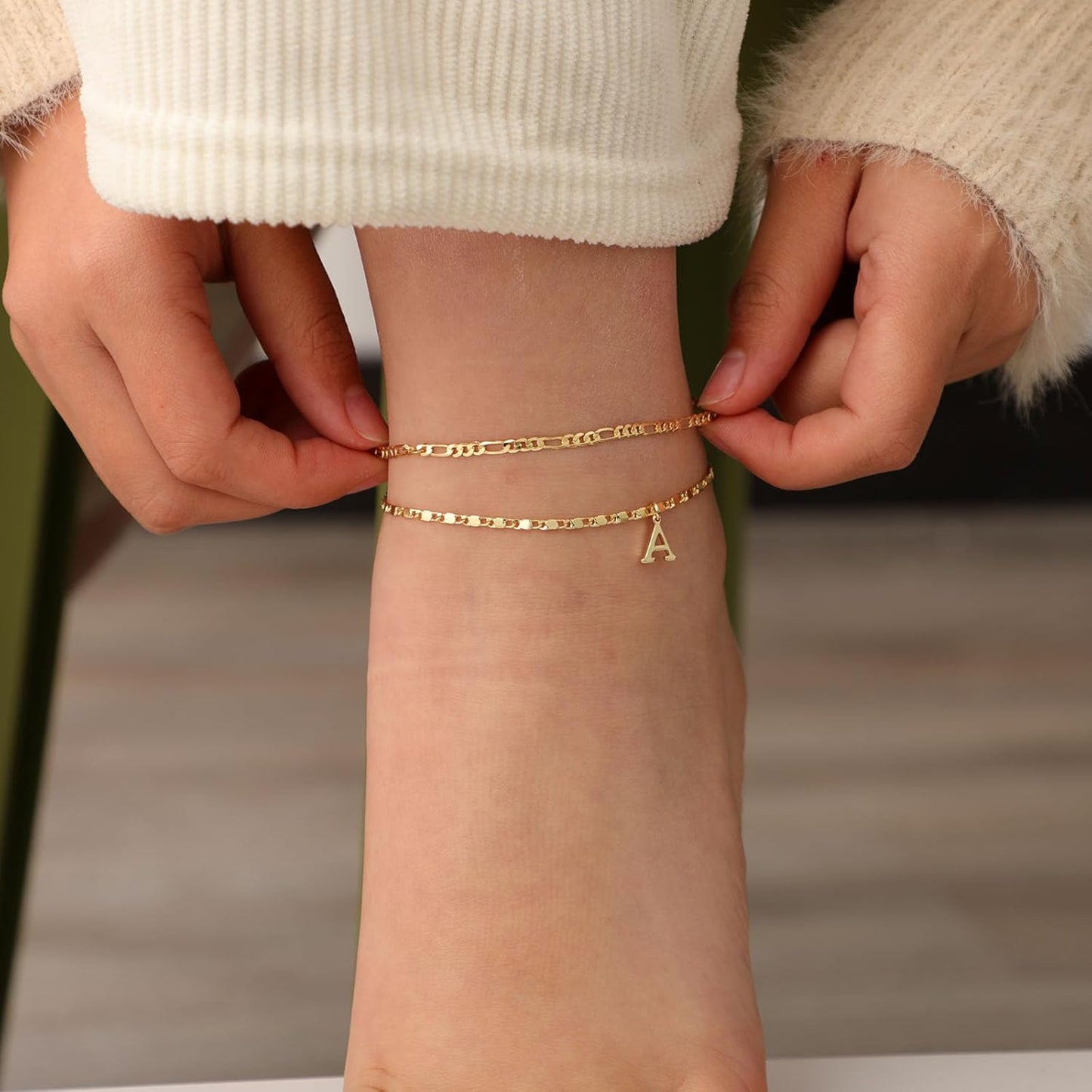CZTICLE® 24K Gold Initials Ankle Bracelets for Women