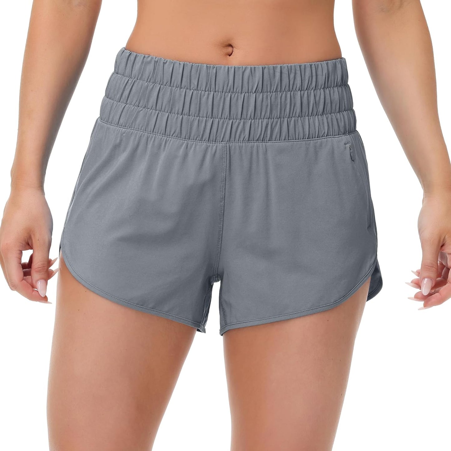SFRCORD® Womens High Waisted Running Shorts Elastic Mesh Liner Dolphin Athletic Gym Workout Shorts with Zipper Pocket