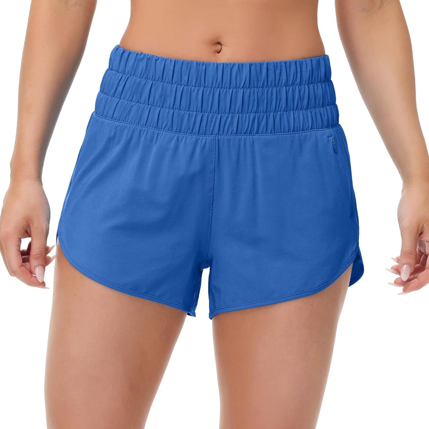 SFRCORD® Womens High Waisted Running Shorts Elastic Mesh Liner Dolphin Athletic Gym Workout Shorts with Zipper Pocket