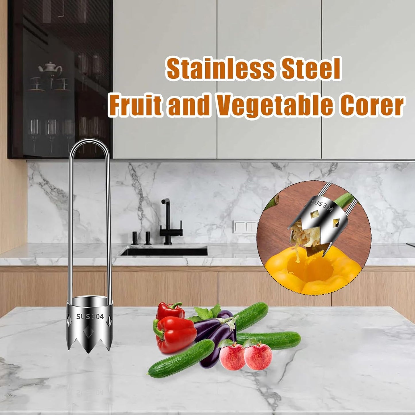 CILIFER® Red Bell Pepper Corer - Pepper. Pineapple. Pear. Apple Corer - 304 Stainless Steel.