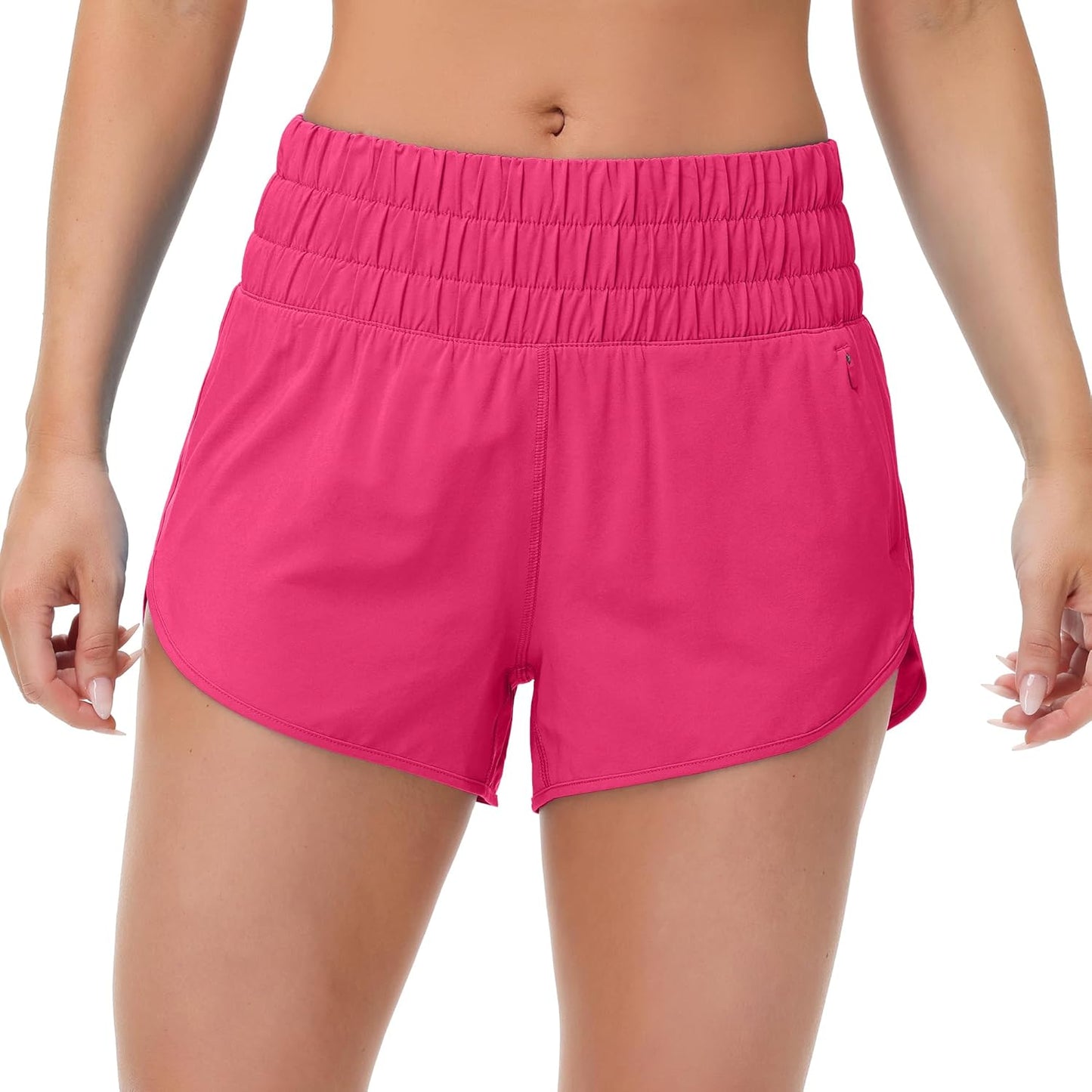 SFRCORD® Womens High Waisted Running Shorts Elastic Mesh Liner Dolphin Athletic Gym Workout Shorts with Zipper Pocket