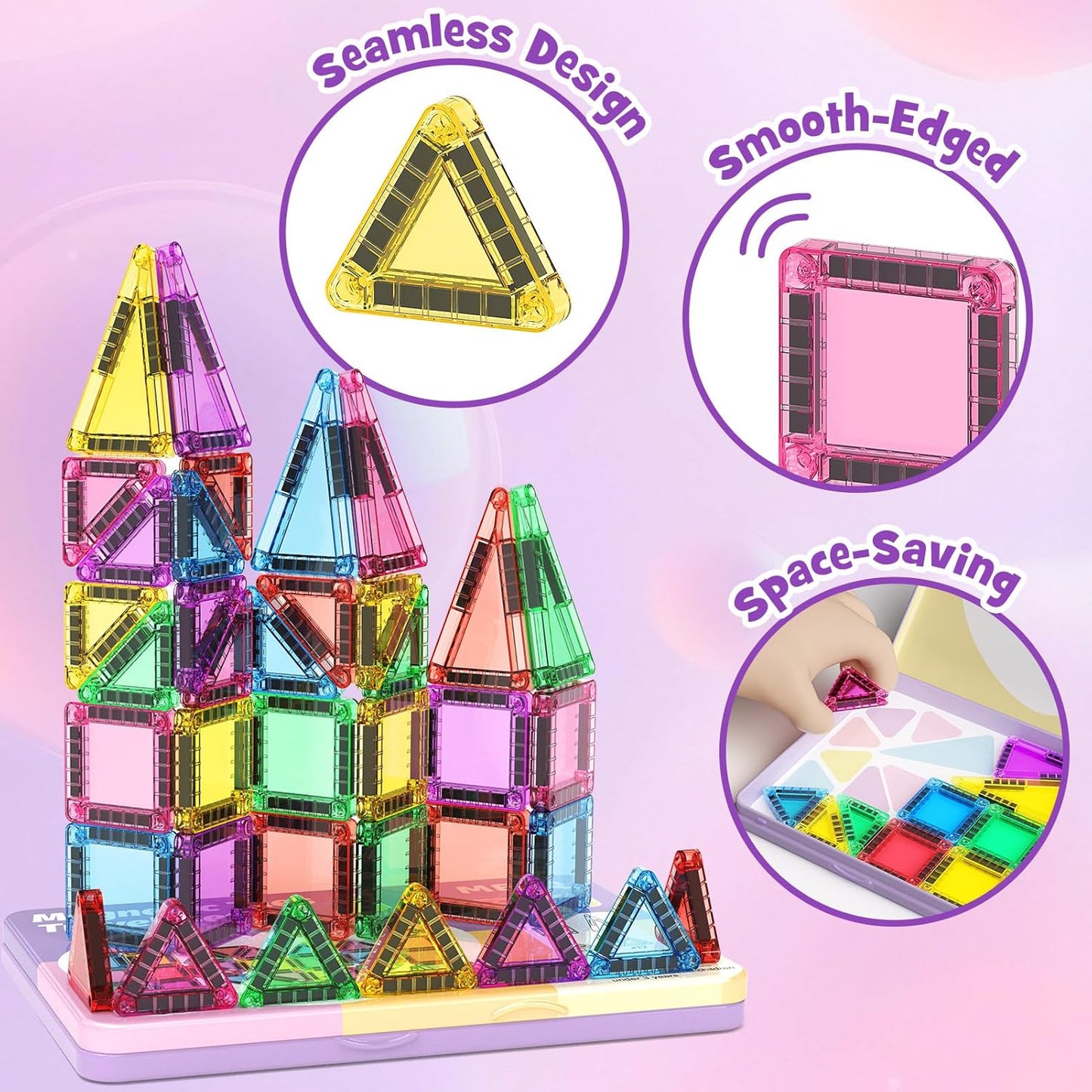 CILIFER® 42-Piece Mini Magnetic Tiles Travel Set with Metal Storage Box - Portable STEM Building Blocks for Kids Ages 3-8. Montessori Educational Toys for Airplane & Car Rides. Gift for Boys & Girls