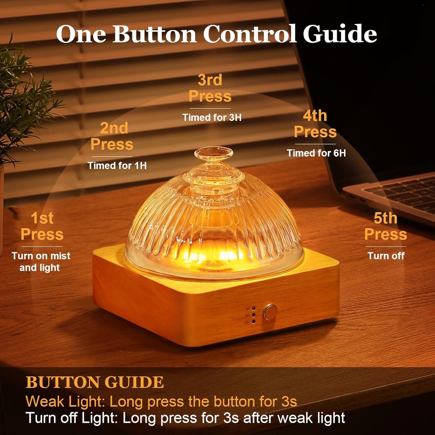 CZTICLE® 200ml Glass Dome Essential Oil Diffuser. Ultrasonic Aroma Diffusers with Glass Reservoir & Wood Base Timer Auto-Off Brightness Adjustable Flame Light