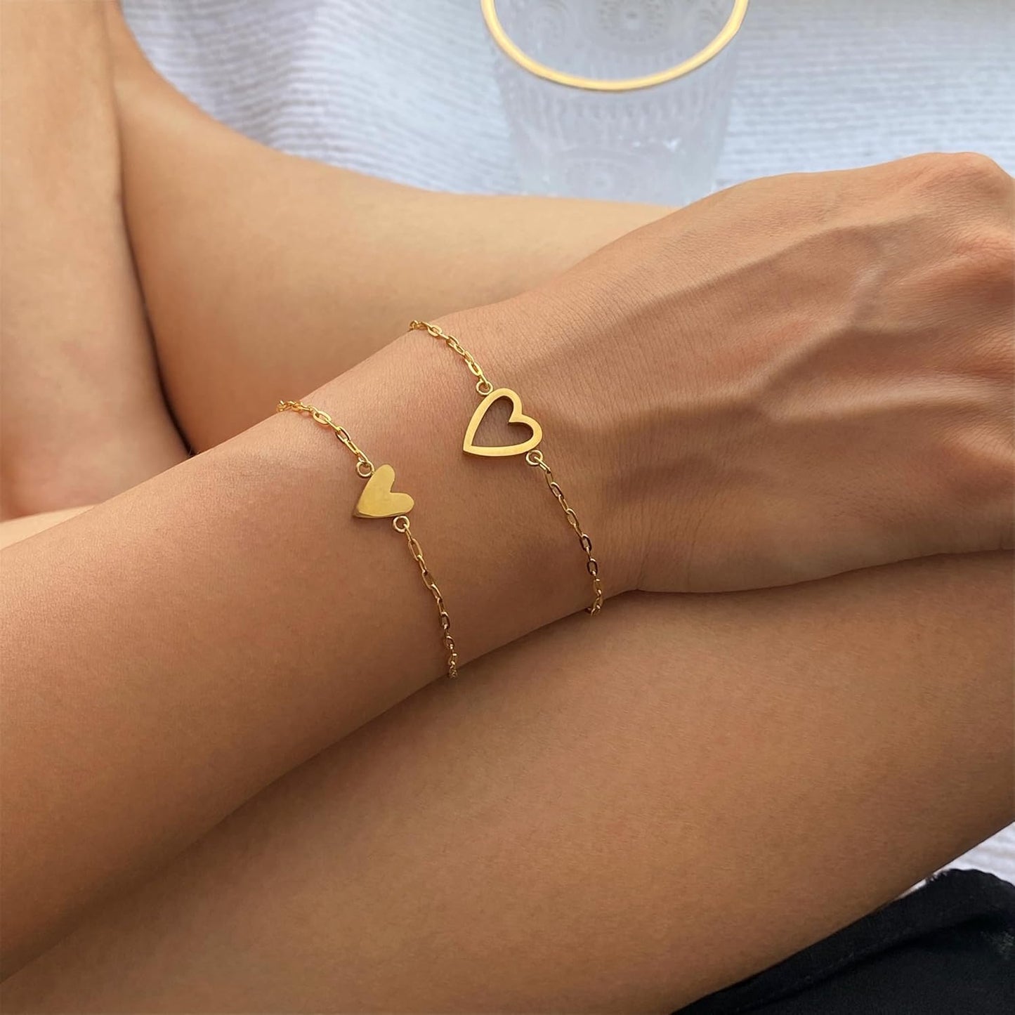 Cilifer® Love Heart Bracelet Set For Friendship Bracelet Love Two cute Bracelet Pack Charms Solitaire Bracelet For Women Friend(Gold)