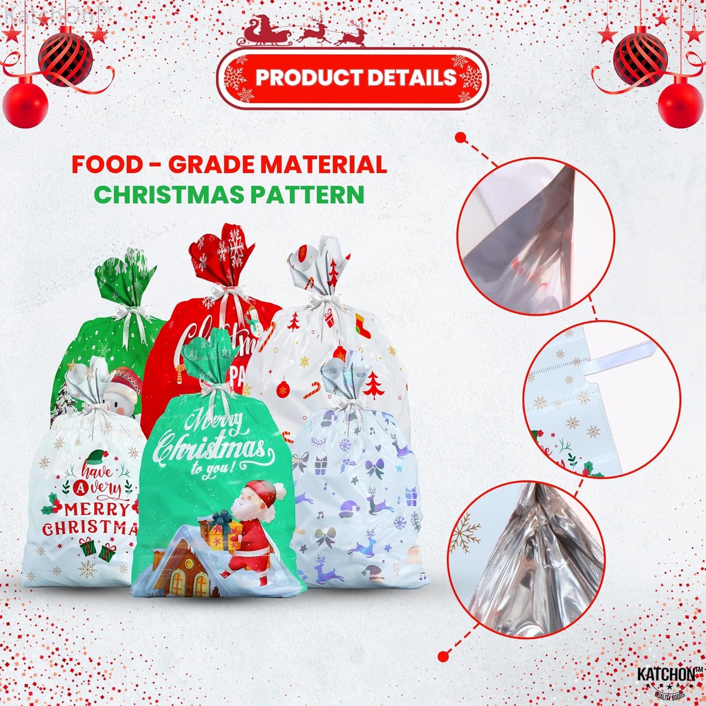 CILIFER® Christmas Bags with Drawstring - Pack of 30.