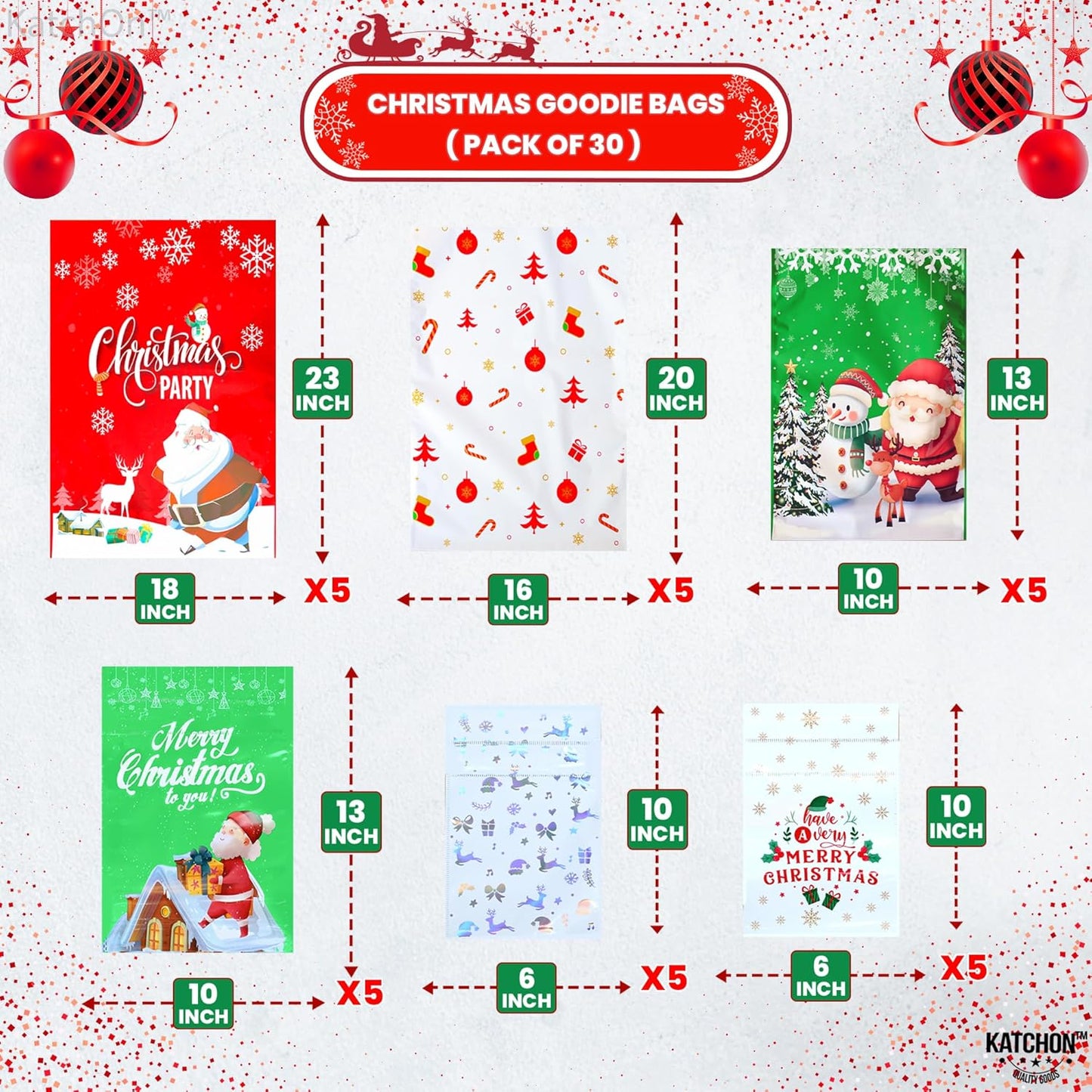 CILIFER® Christmas Bags with Drawstring - Pack of 30.