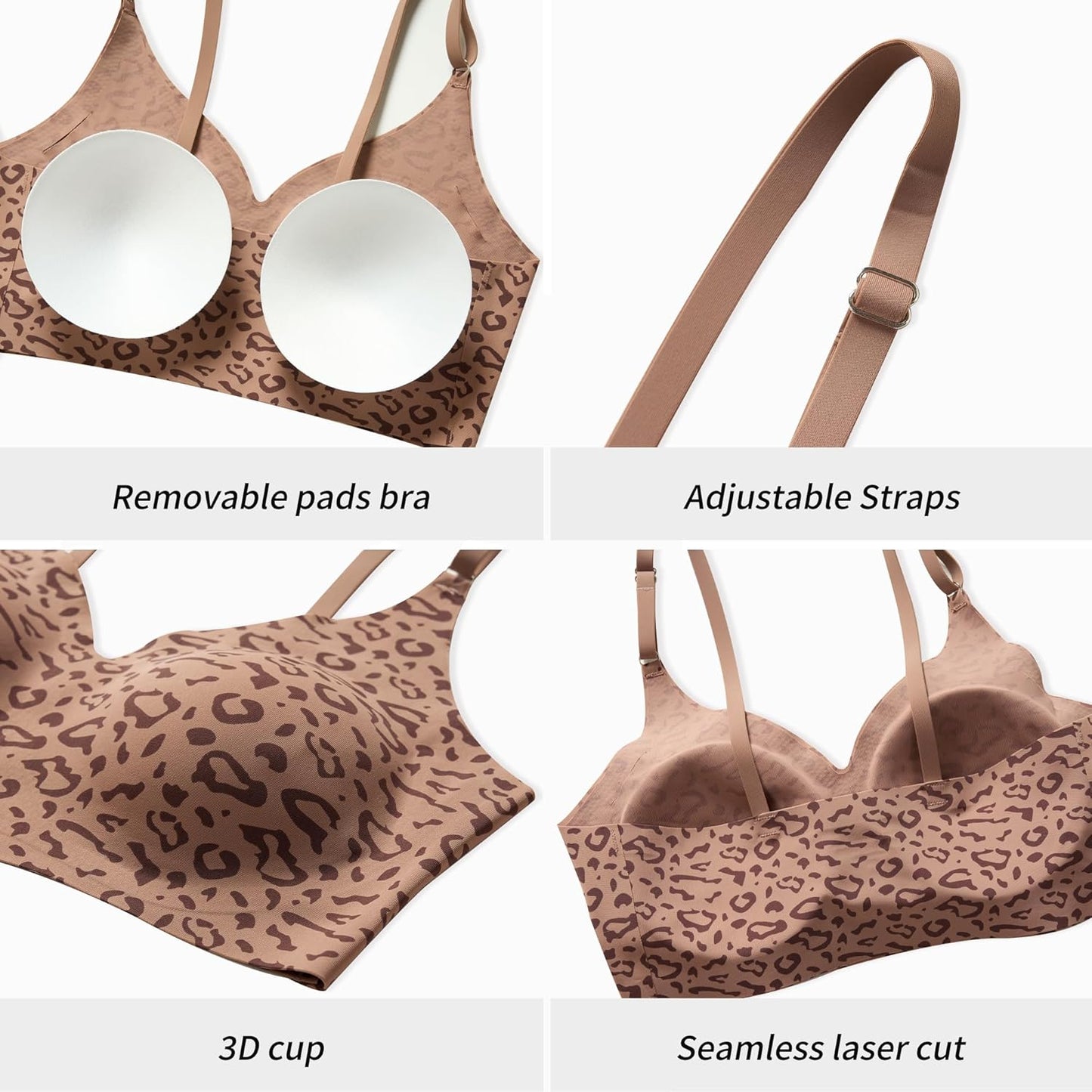 SFRCORD® Brasier con escote en V con relleno. sin costuras. tirantes ajustables. corpiño para uso diario. brasieres básicos para dormir. paquete múltiple