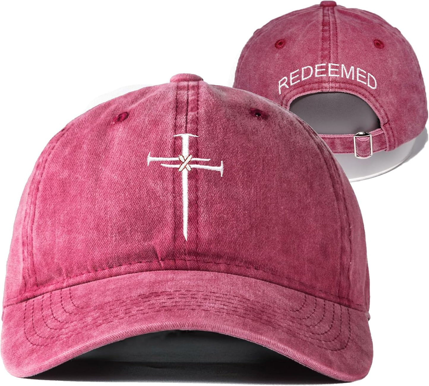 SFRCORD® Christian Redeemed Cross Nails Hats for Men Women. Vintage Adjustable Cotton Embroidered Front & Back Baseball Cap