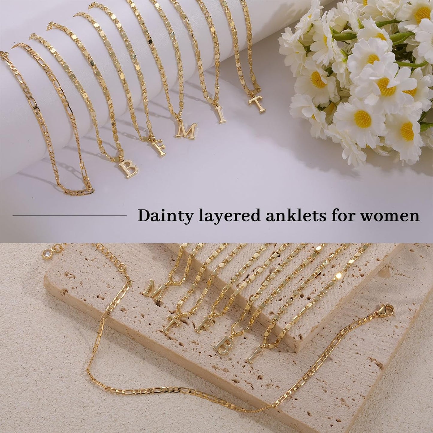 CZTICLE® 24K Gold Initials Ankle Bracelets for Women