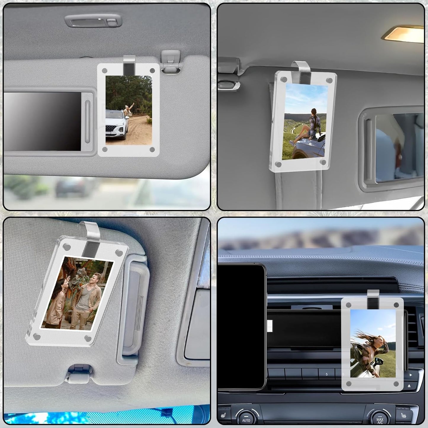 CZTICLE® 4Pcs Photo Car Visor Clips. Acrylic Magnetic Personalized Photo Holder
