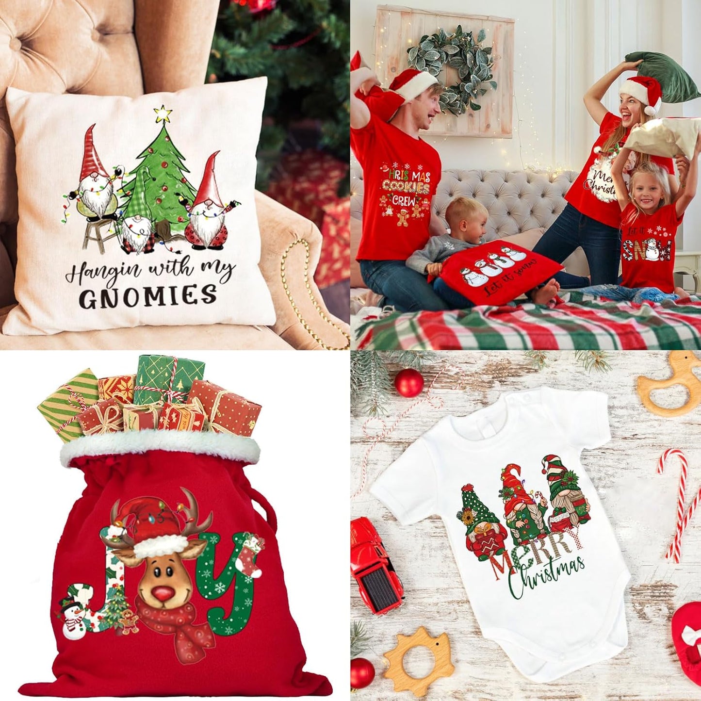 CILIFER® 12 Sheets Christmas Heat Transfers Vinyl.Christmas Iron On Transfers for T-Shirts.Holiday HTV Vinyl Iron on Decals for Clothes Pillow Hoodie DIY Crafts