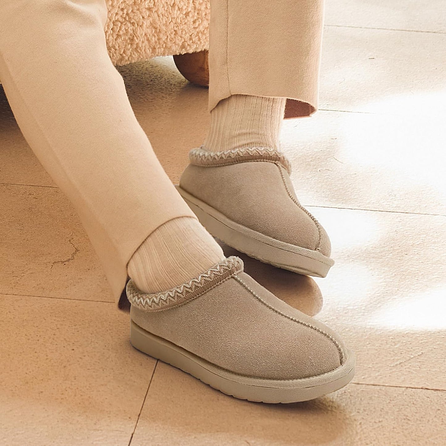 Cilifer® Women's Fuzzy Cozy Slippers Genuine Suede Indoor Outdoor Fluffy Home Comfy Winter Slip