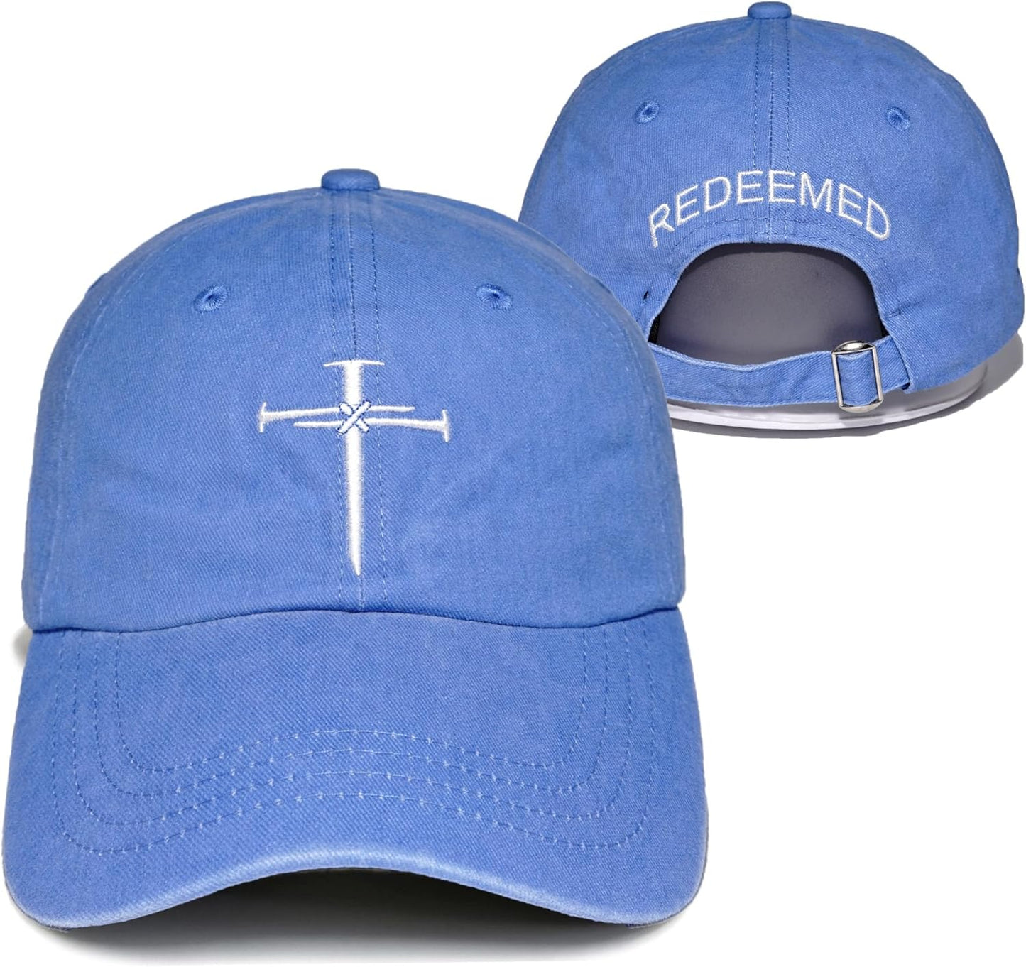 SFRCORD® Christian Redeemed Cross Nails Hats for Men Women. Vintage Adjustable Cotton Embroidered Front & Back Baseball Cap